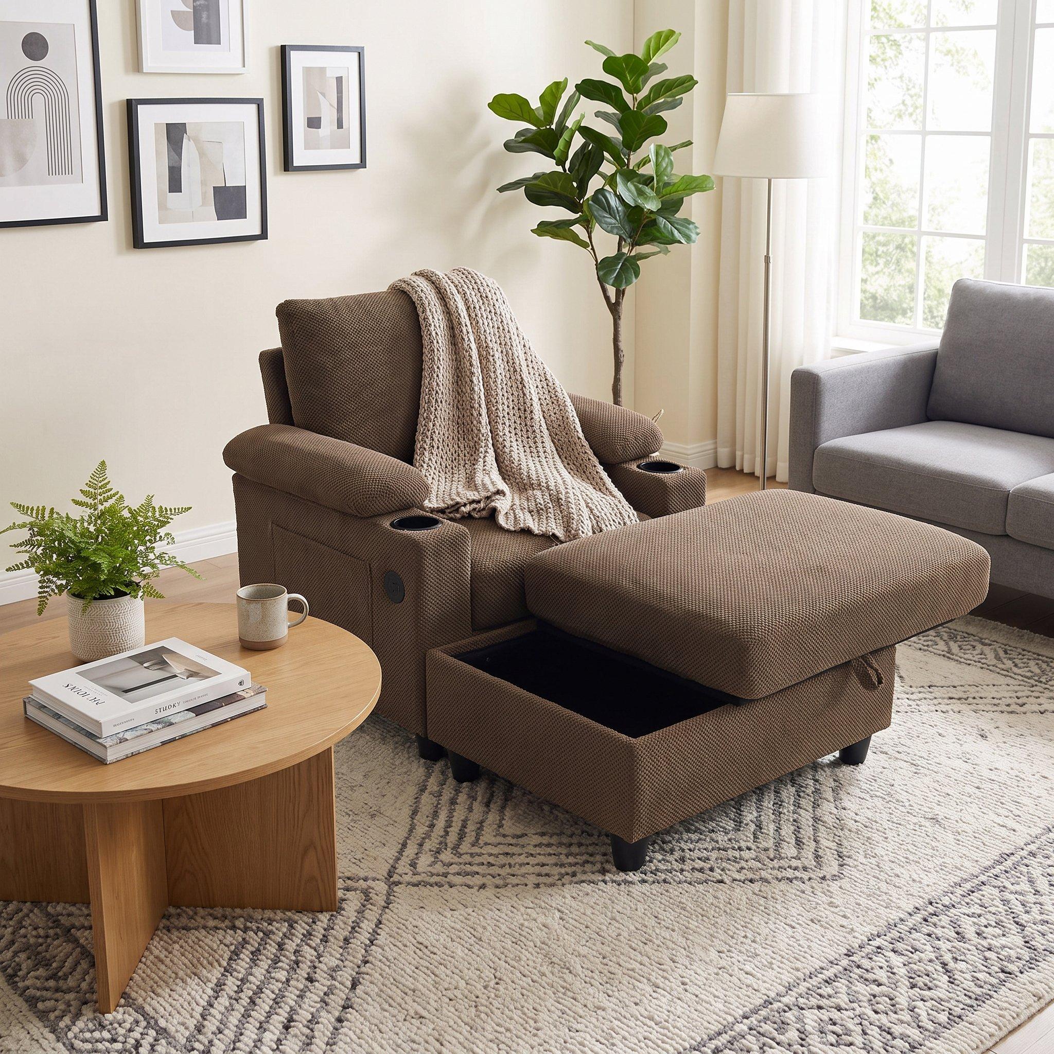 Coffee - Urban Meuble - Reclining Accent Chair & Storage Ottoman - 4