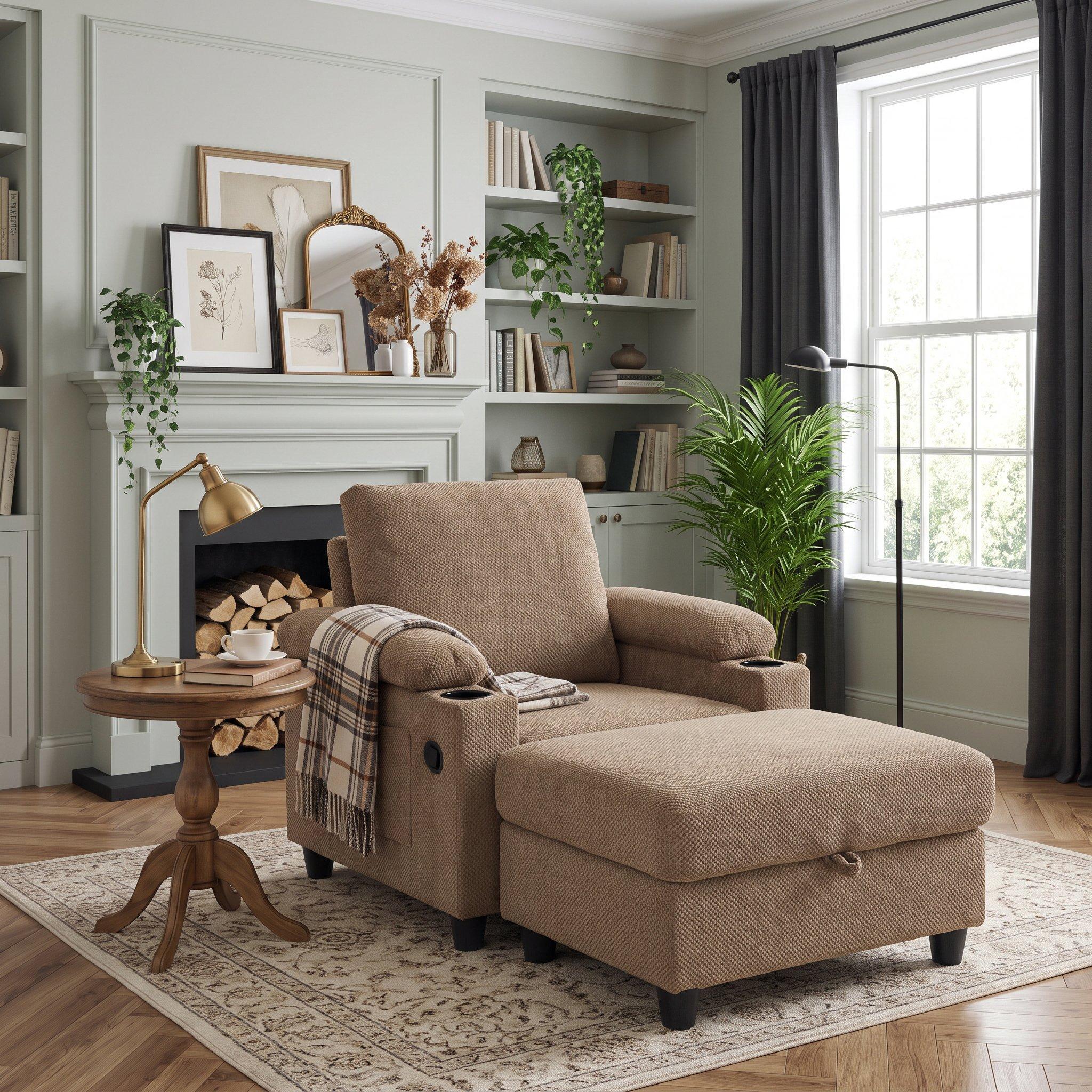Camel - Urban Meuble - Reclining Accent Chair & Storage Ottoman - 1