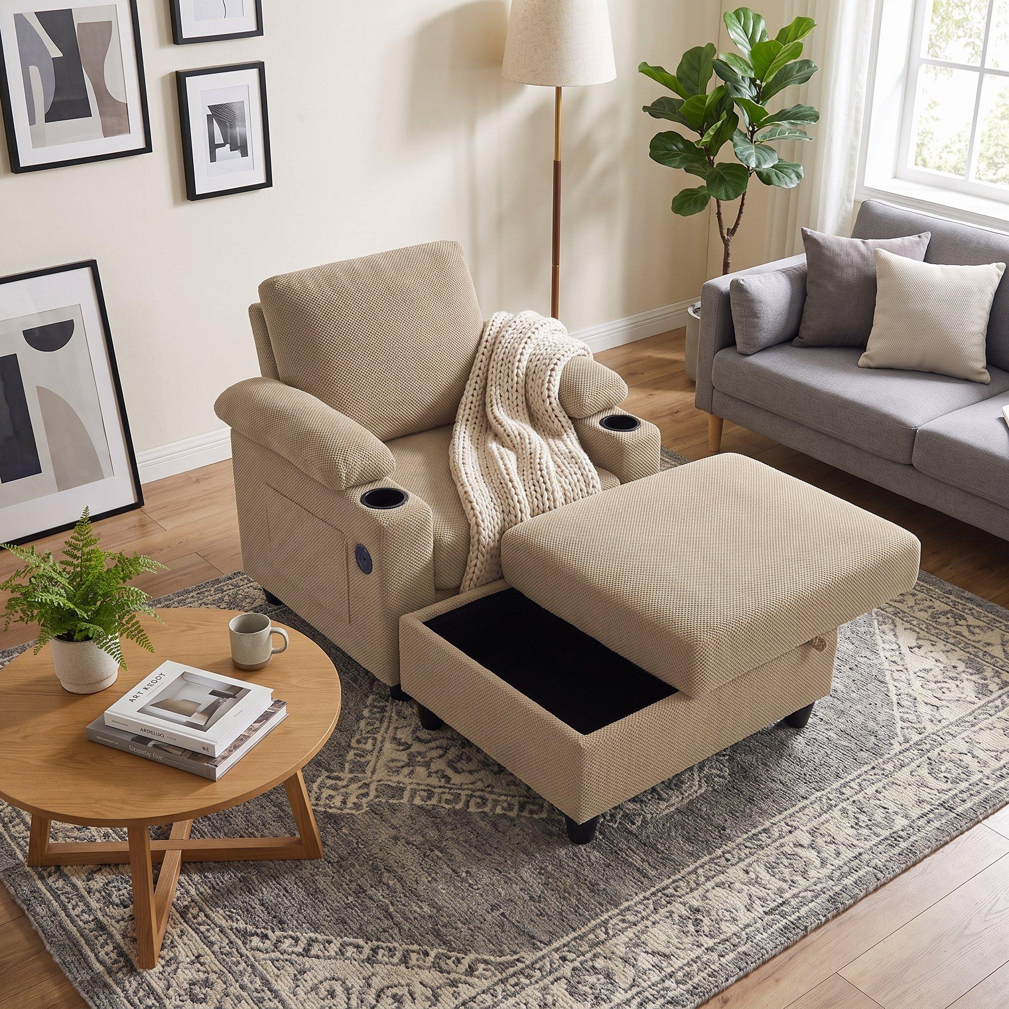 Camel - Urban Meuble - Reclining Accent Chair & Storage Ottoman - 4