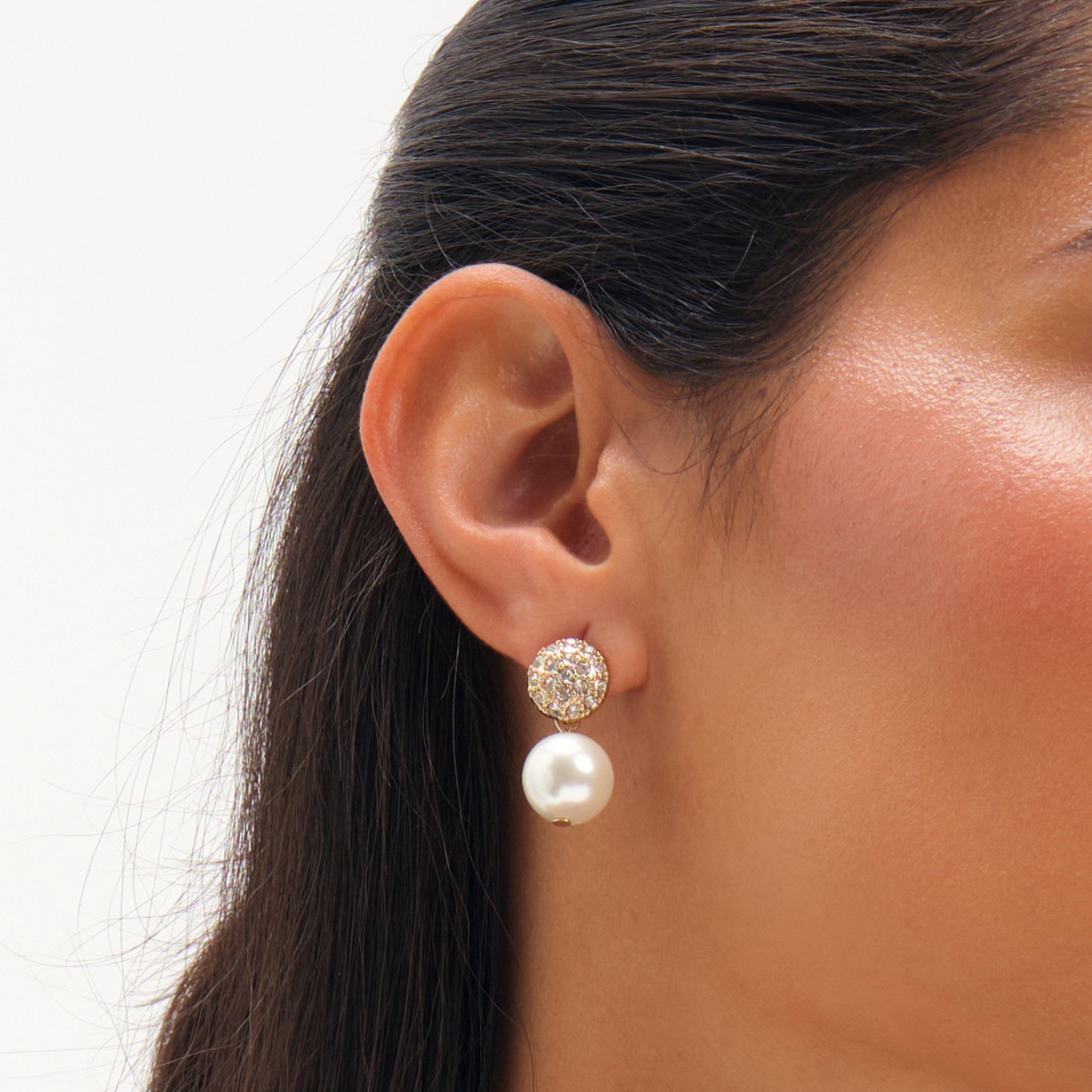 Gold - Jon Richard - Gold Plated Pearl And Pave Earrings - 1