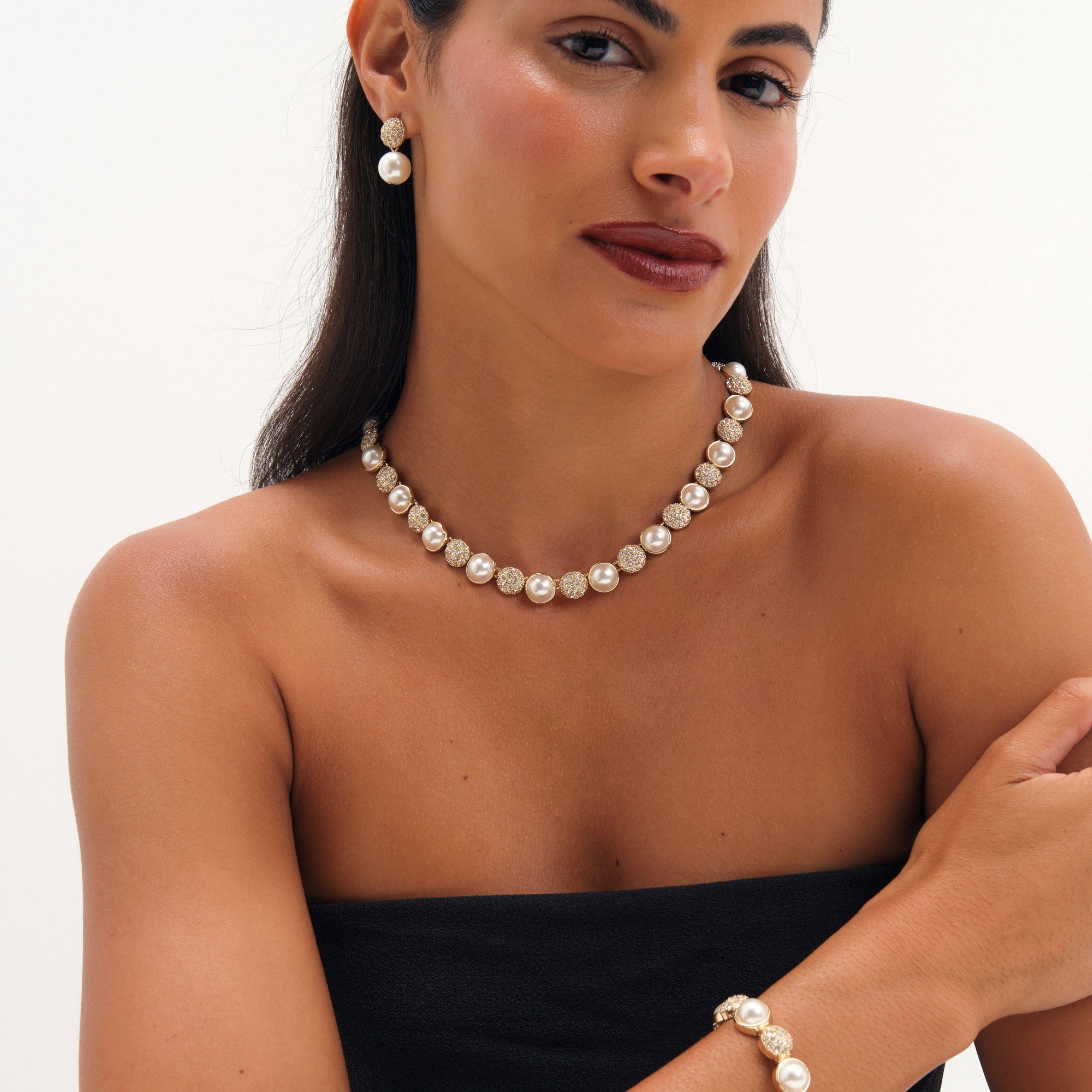 Gold - Jon Richard - Gold Plated Pearl And Pave Earrings - 2