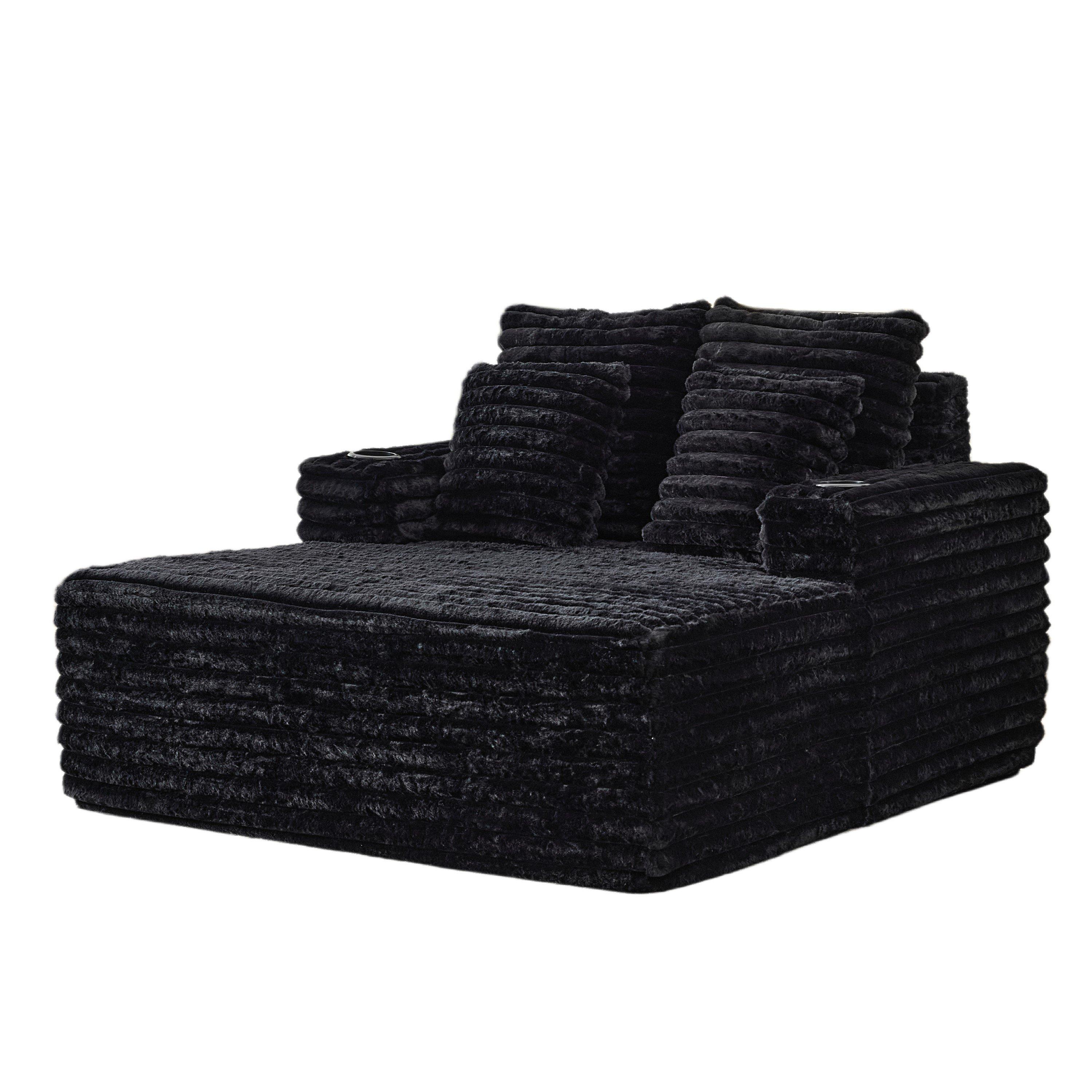 Black - Urban Meuble - Faux Fur Convertible Sleeper Sofa Chaise Lounge - 11