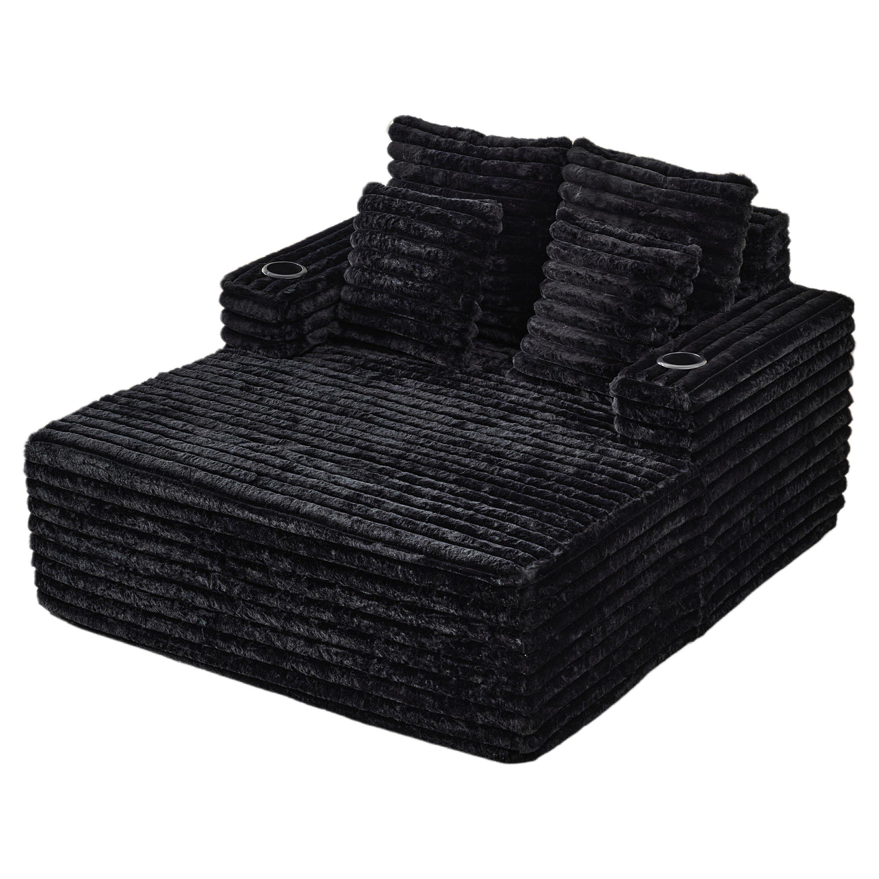 Black - Urban Meuble - Faux Fur Convertible Sleeper Sofa Chaise Lounge - 12