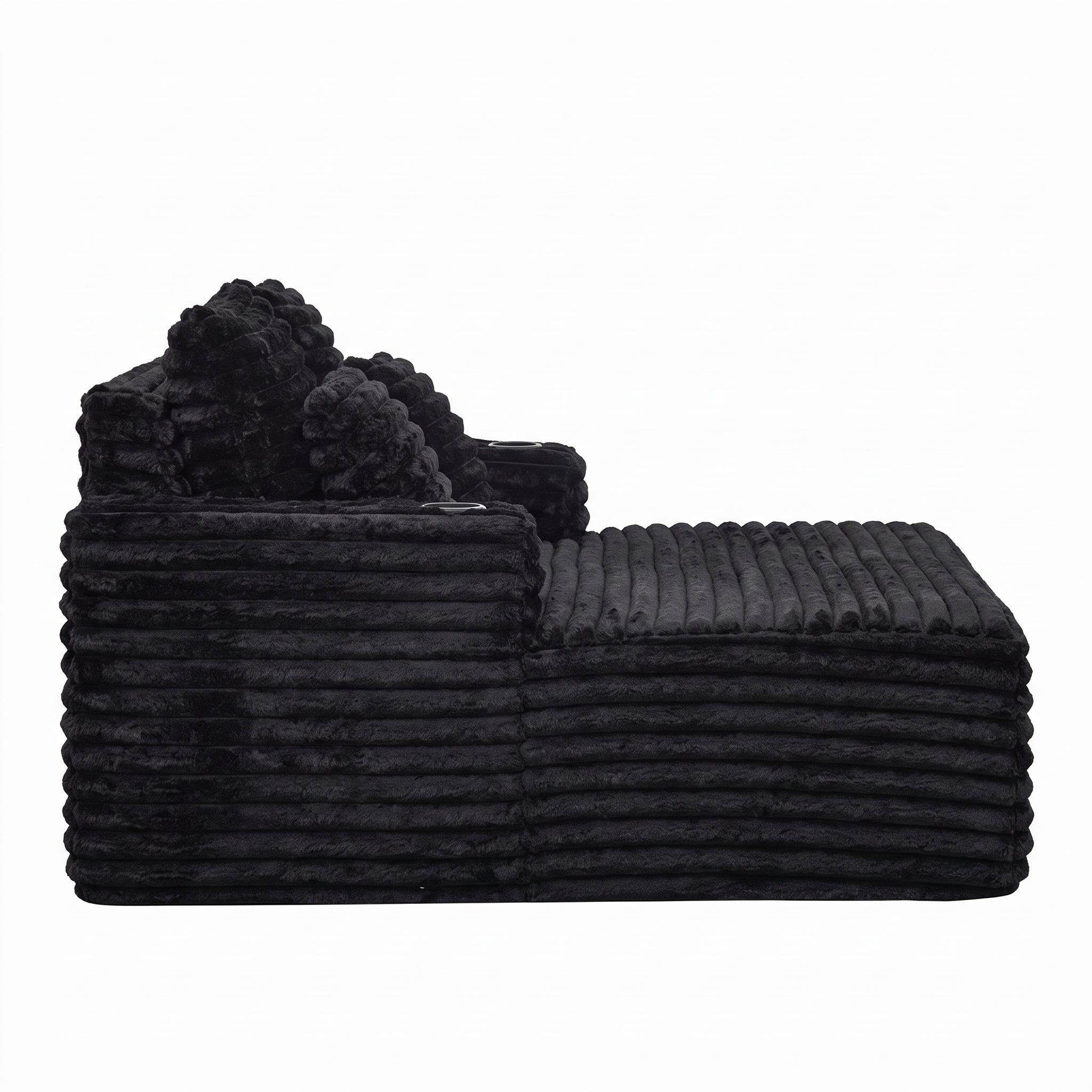 Black - Urban Meuble - Faux Fur Convertible Sleeper Sofa Chaise Lounge - 13