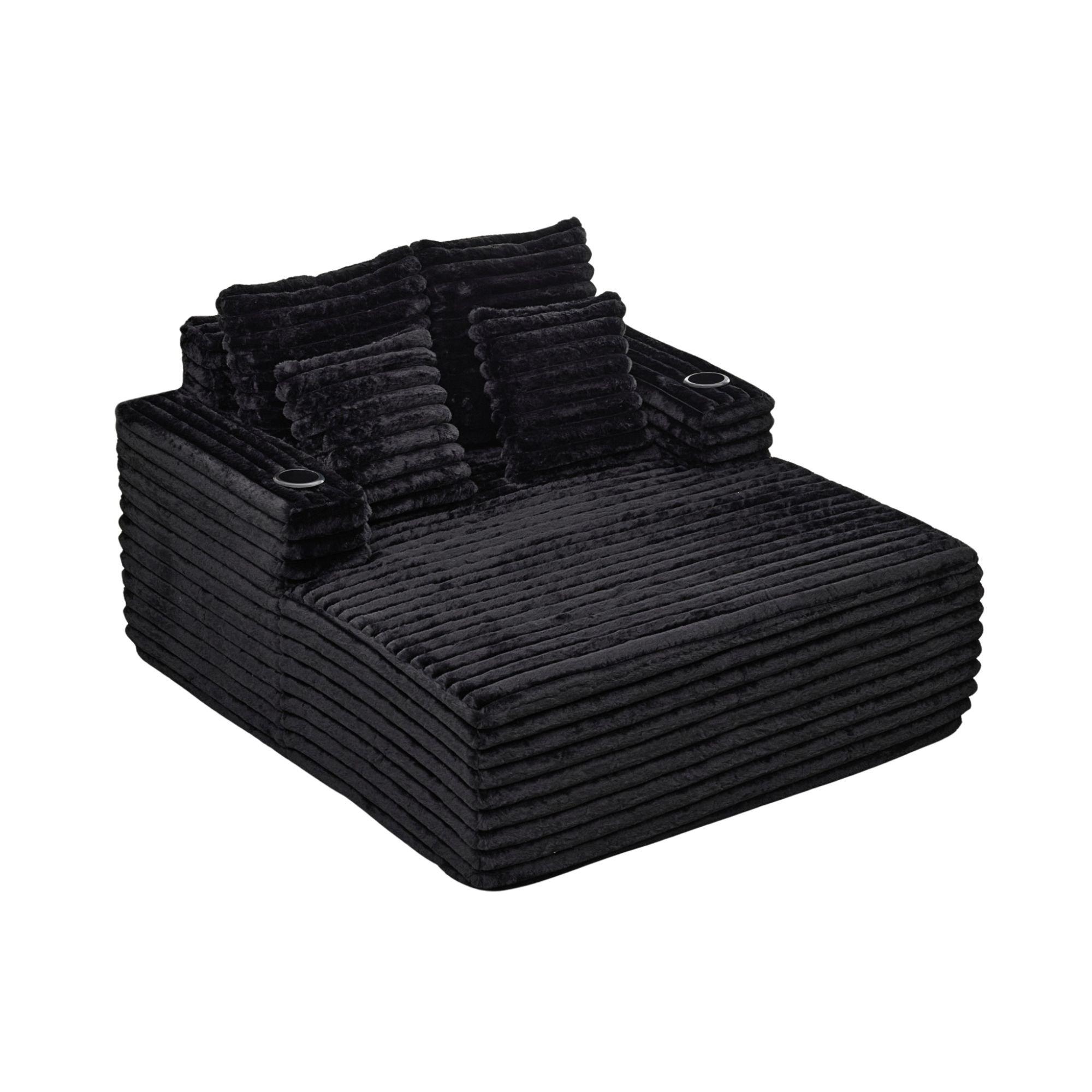 Black - Urban Meuble - Faux Fur Convertible Sleeper Sofa Chaise Lounge - 8