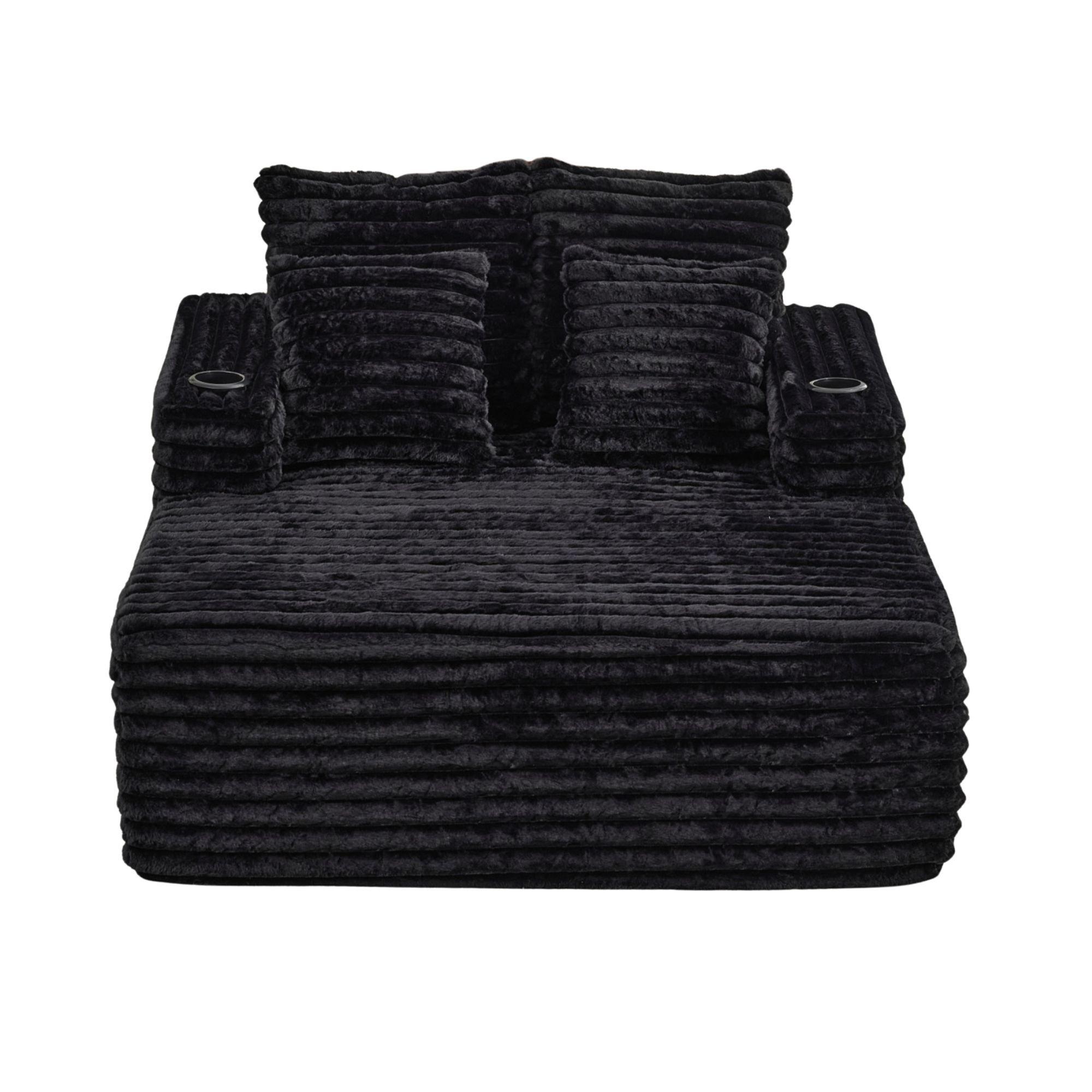 Black - Urban Meuble - Faux Fur Convertible Sleeper Sofa Chaise Lounge - 10