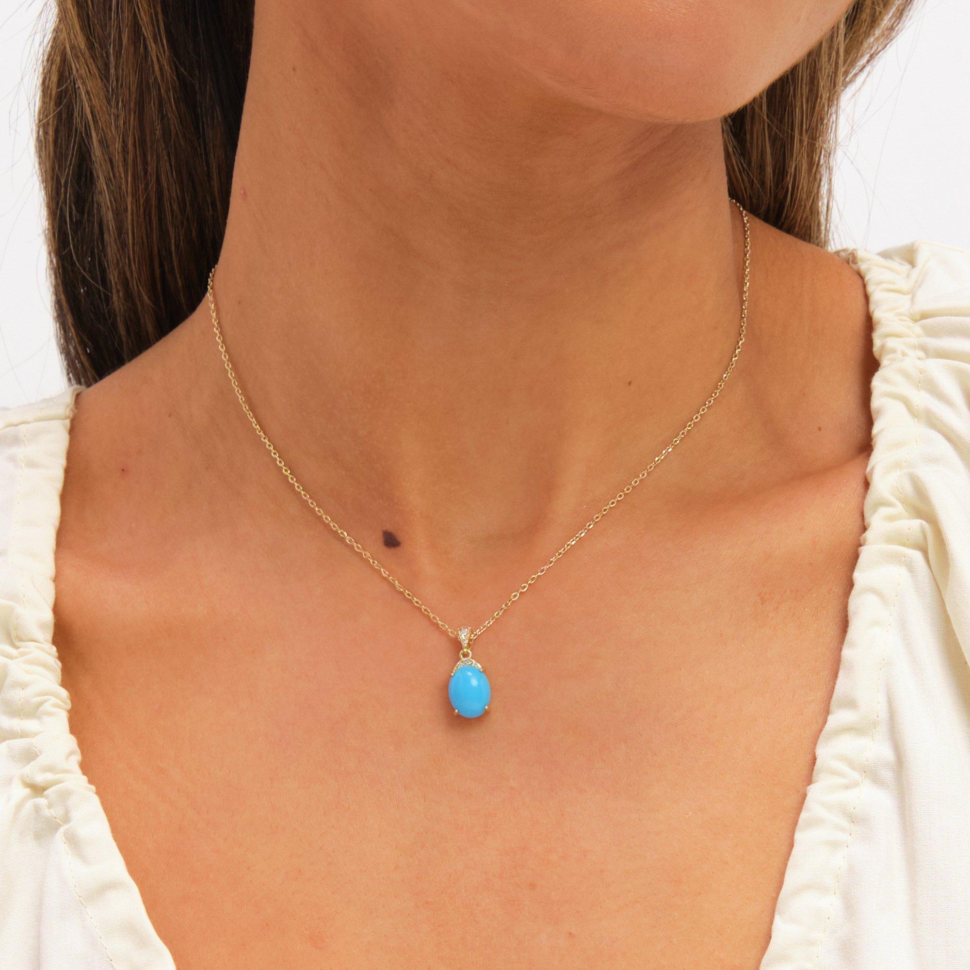 Silver - Jon Richard - Gold Plated and Turquoise Stone Pendant - 2