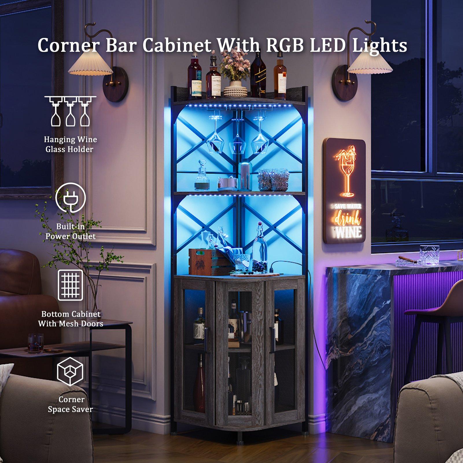 Grey - Kabinet UK - 5-Tier Bar Cabinet with LED Lights - 3
