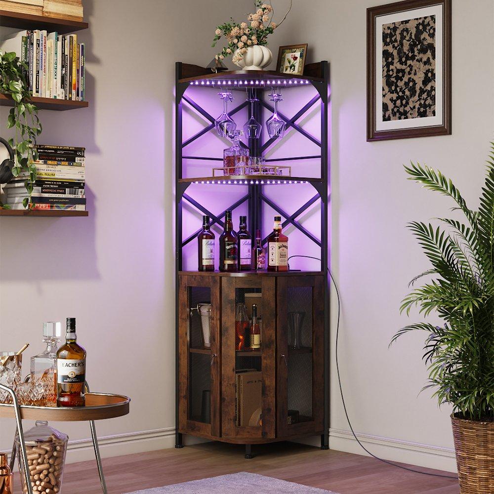 Brown - Kabinet UK - 5-Tier Bar Cabinet with LED Lights - 1