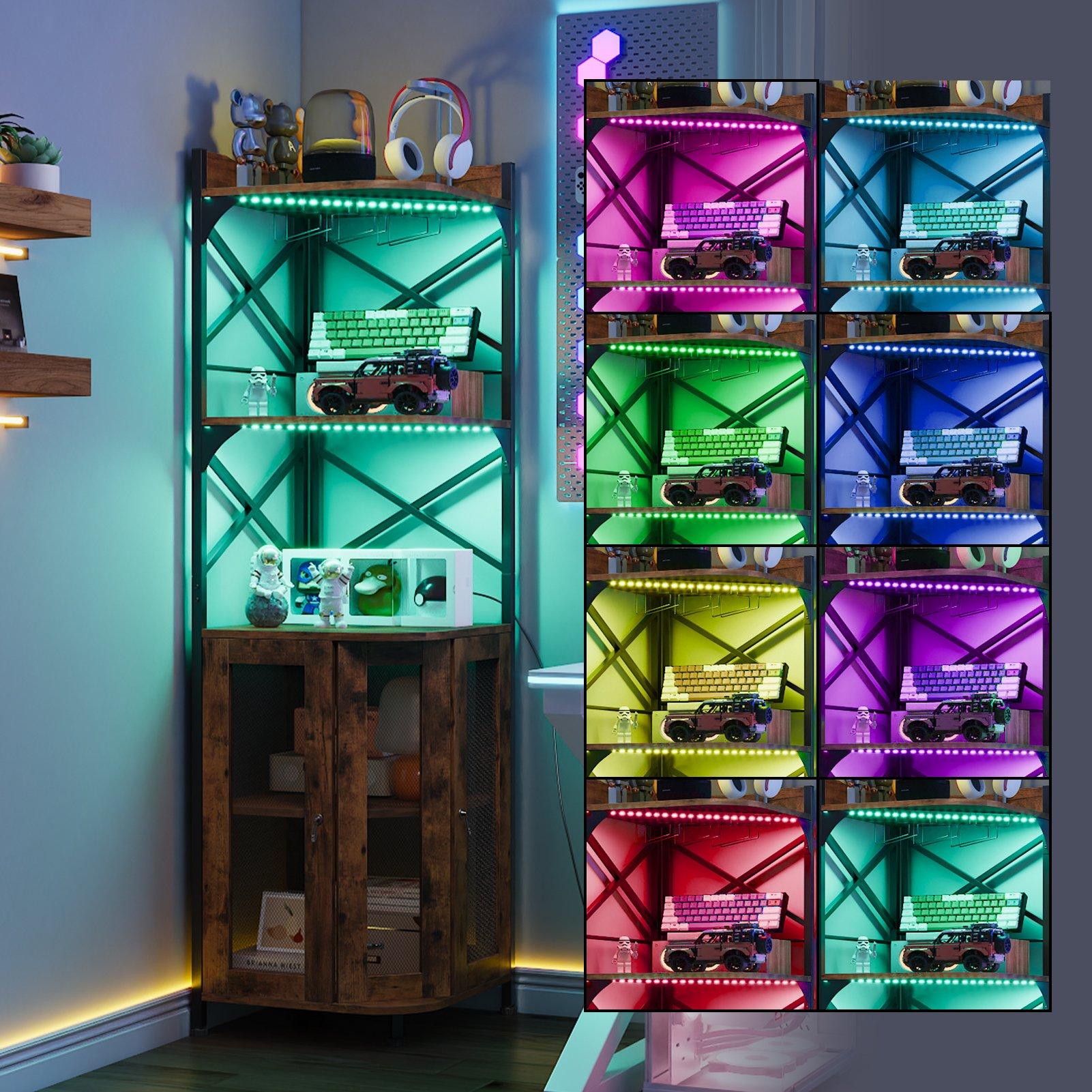 Brown - Kabinet UK - 5-Tier Bar Cabinet with LED Lights - 2