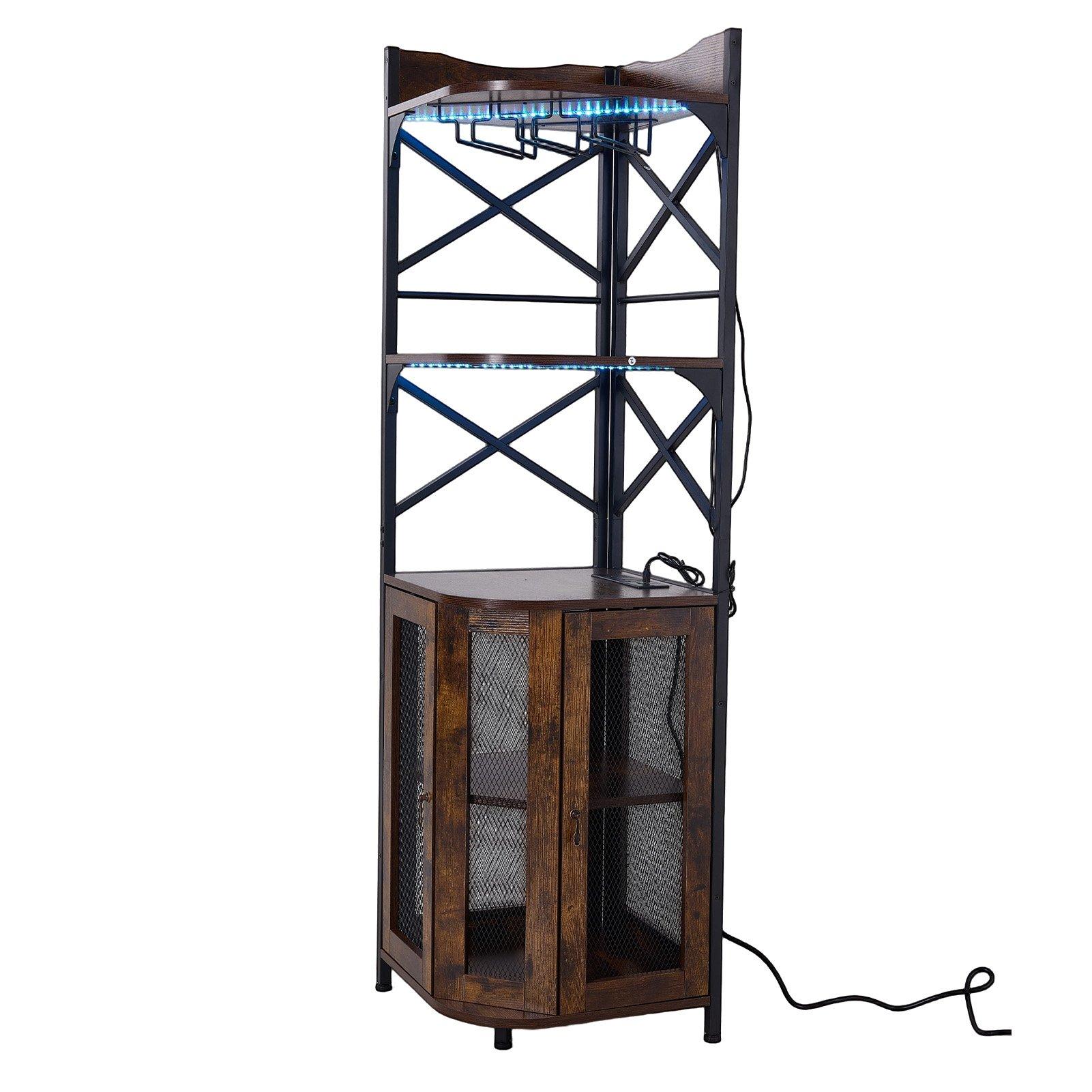 Brown - Kabinet UK - 5-Tier Bar Cabinet with LED Lights - 6