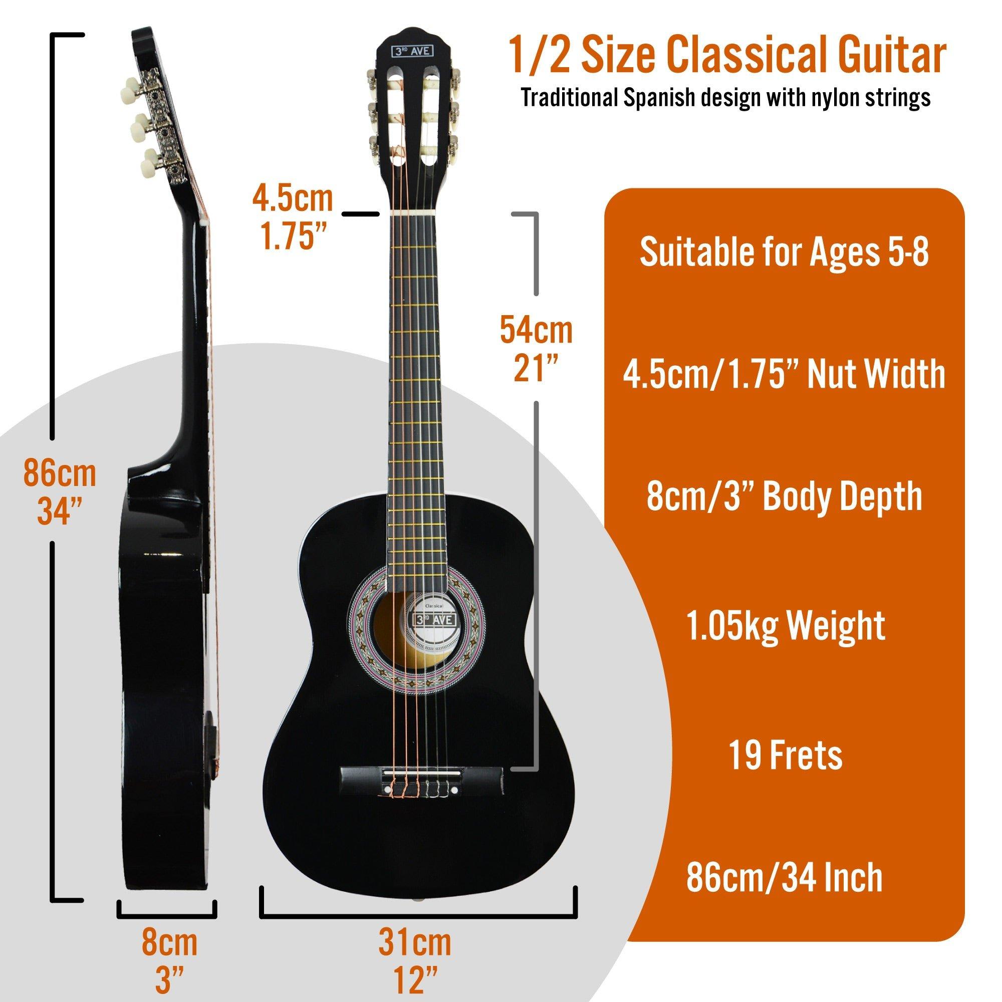 Black - 3rd Avenue - 1/2 Size Classical Guitar Pack - 2