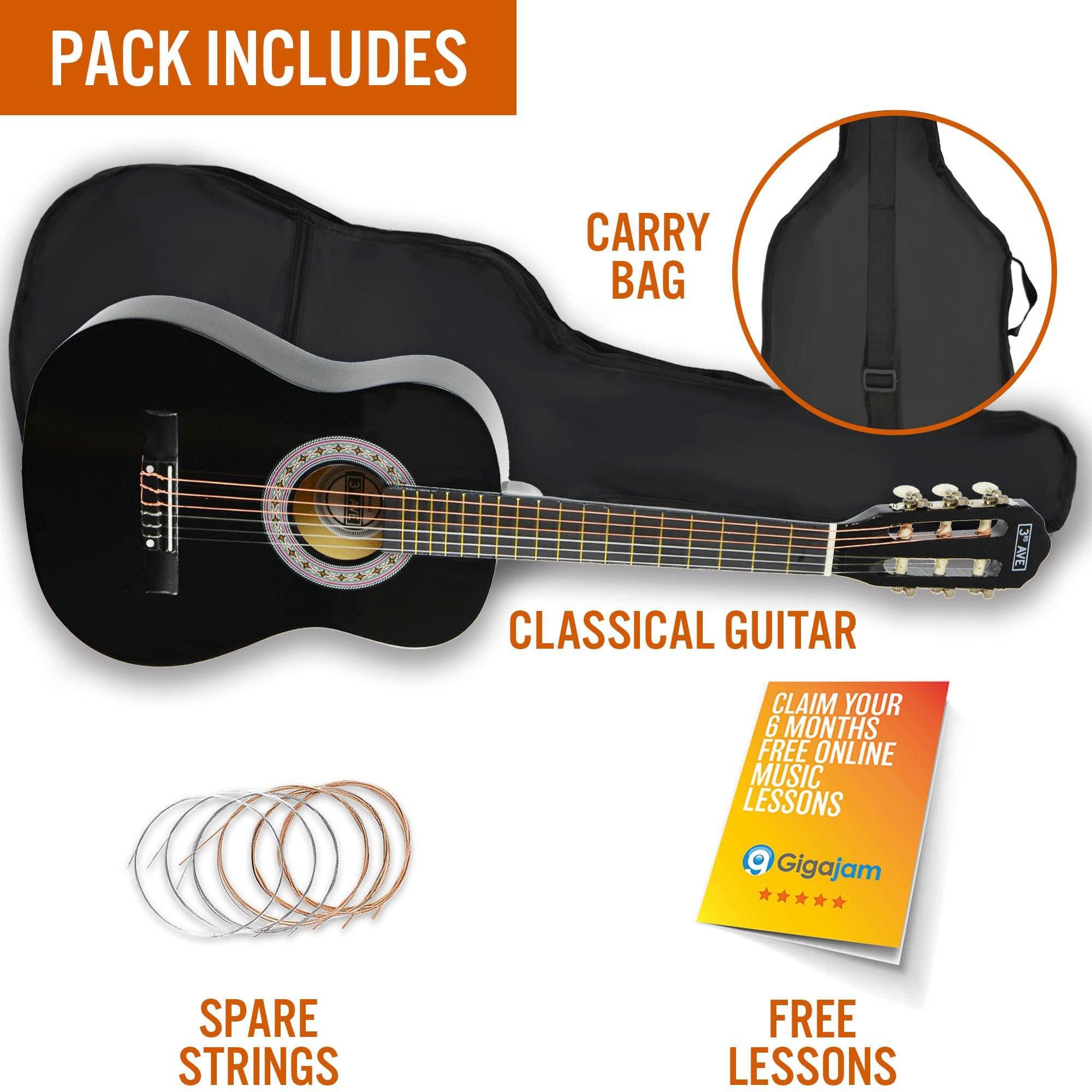 Black - 3rd Avenue - 1/2 Size Classical Guitar Pack - 3