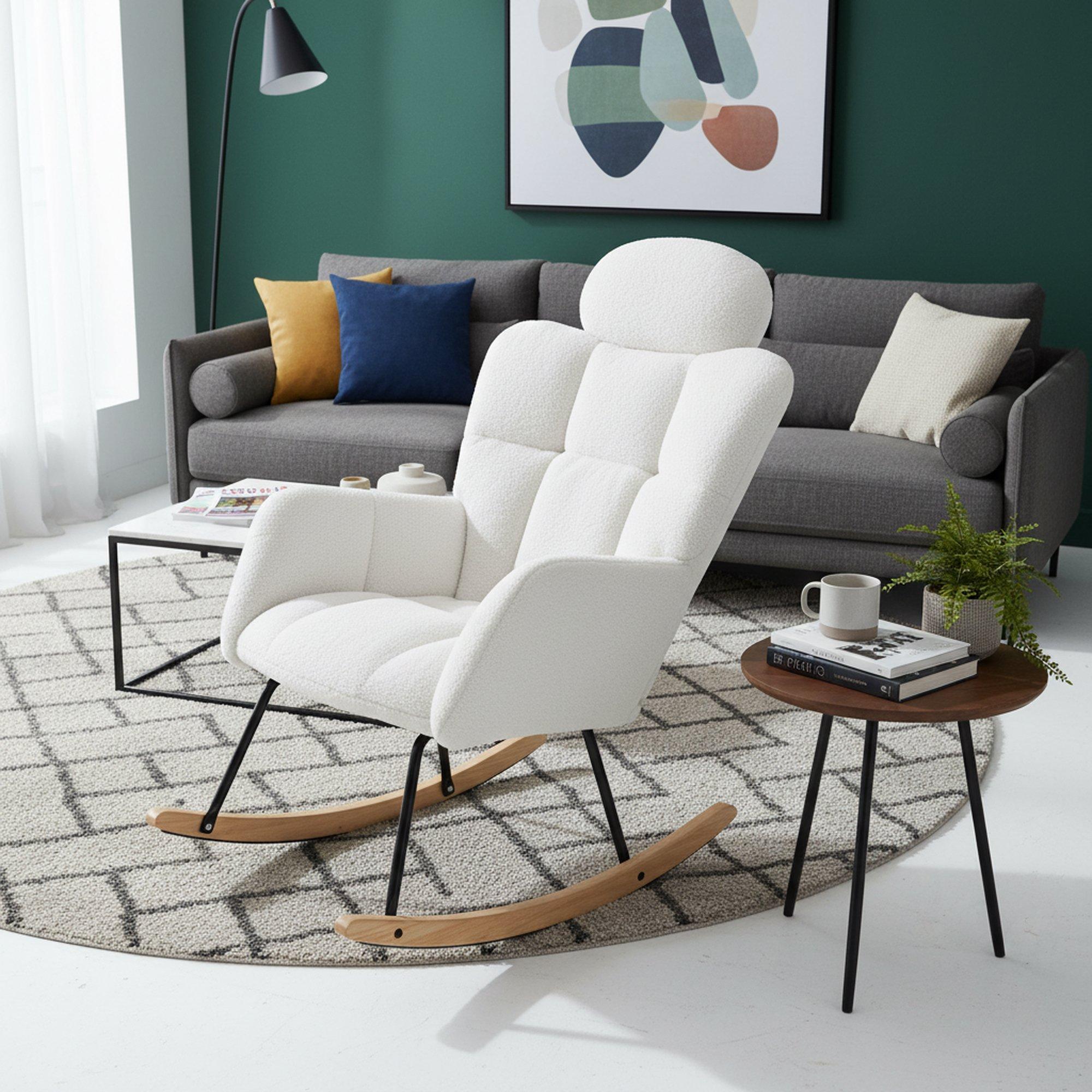 White - Urban Meuble - White Armchair with Rocking Base Cozy Design - 1