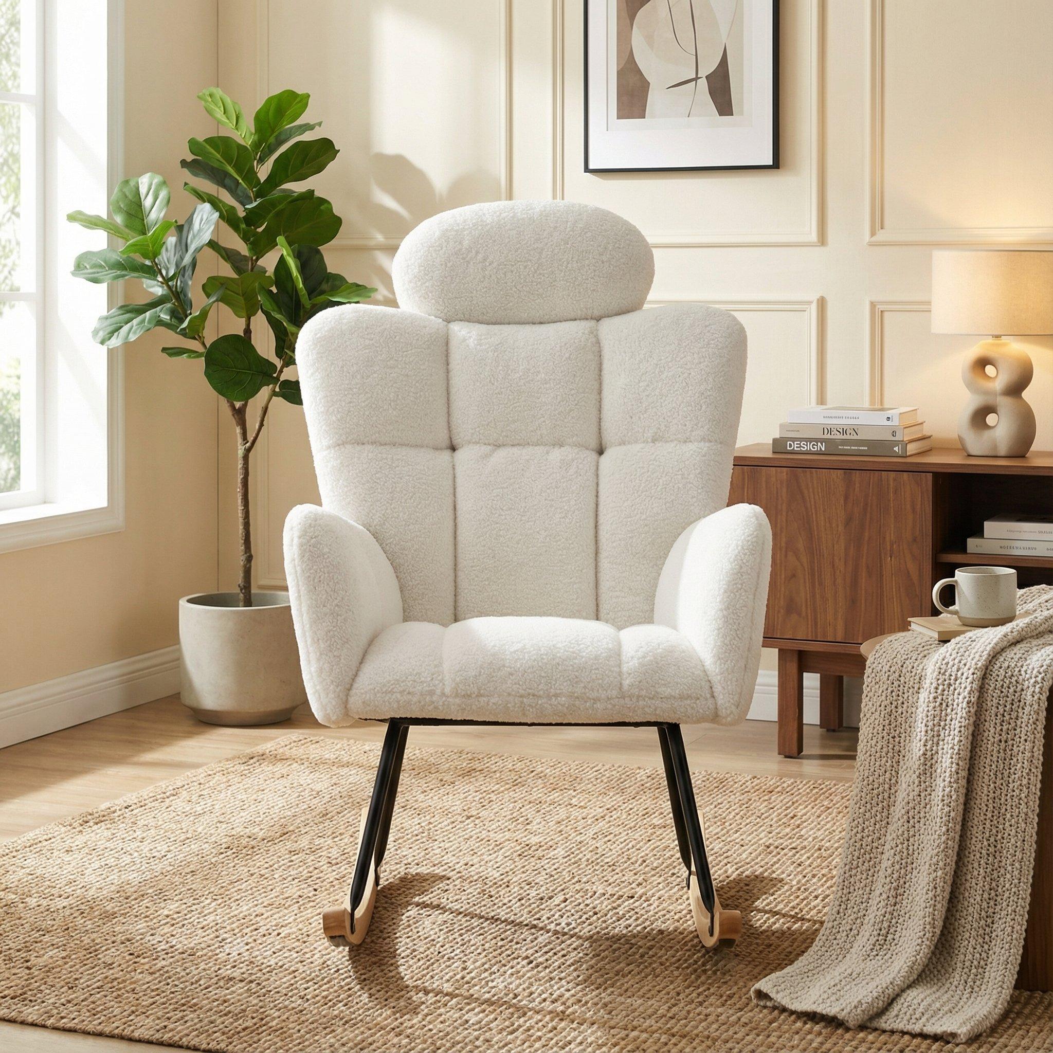 White - Urban Meuble - White Armchair with Rocking Base Cozy Design - 2