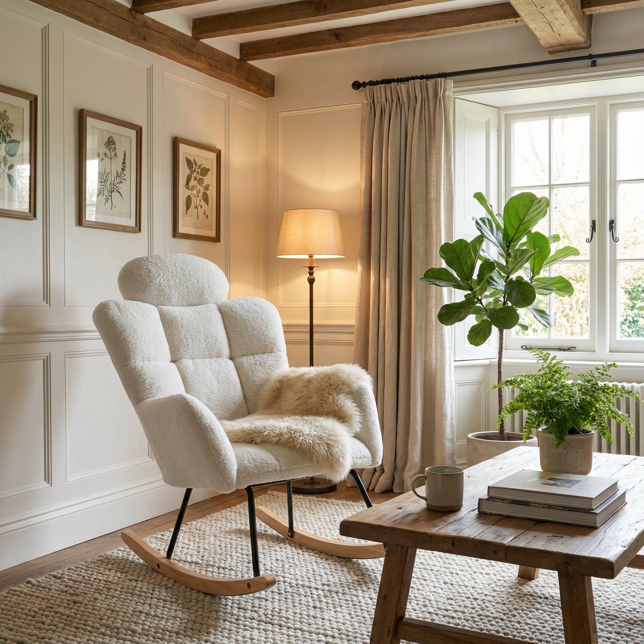 White - Urban Meuble - White Armchair with Rocking Base Cozy Design - 3