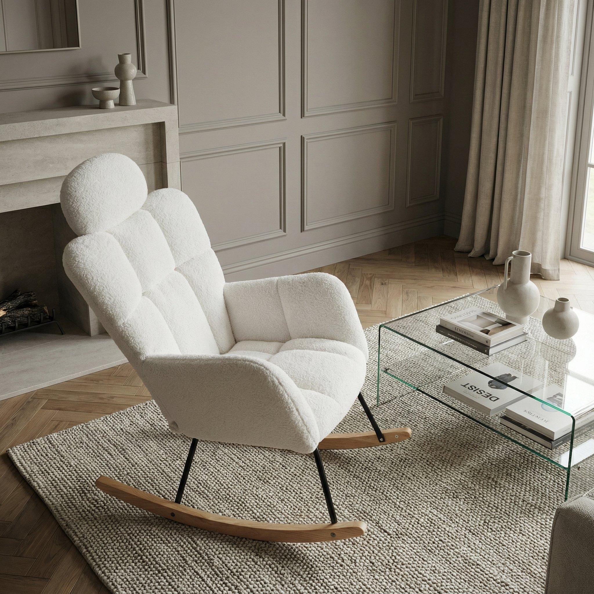 White - Urban Meuble - White Armchair with Rocking Base Cozy Design - 4