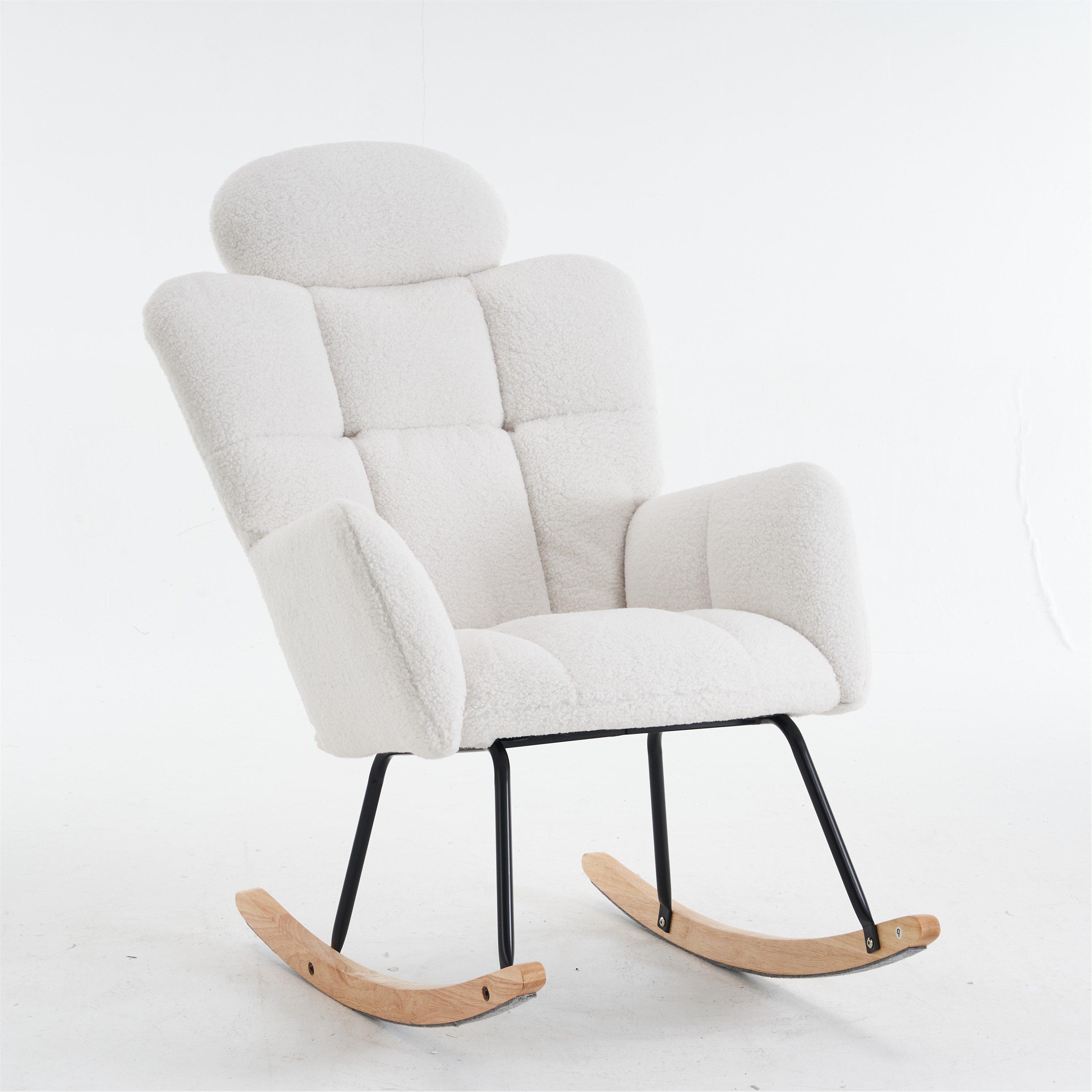 White - Urban Meuble - White Armchair with Rocking Base Cozy Design - 5