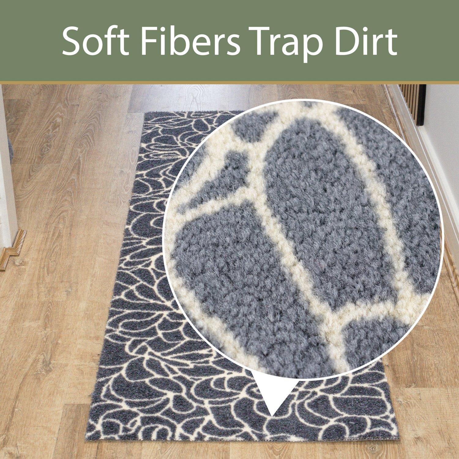 Grey - JVL - Mega Mat Entrance Runner Floral 57x150cm - 6