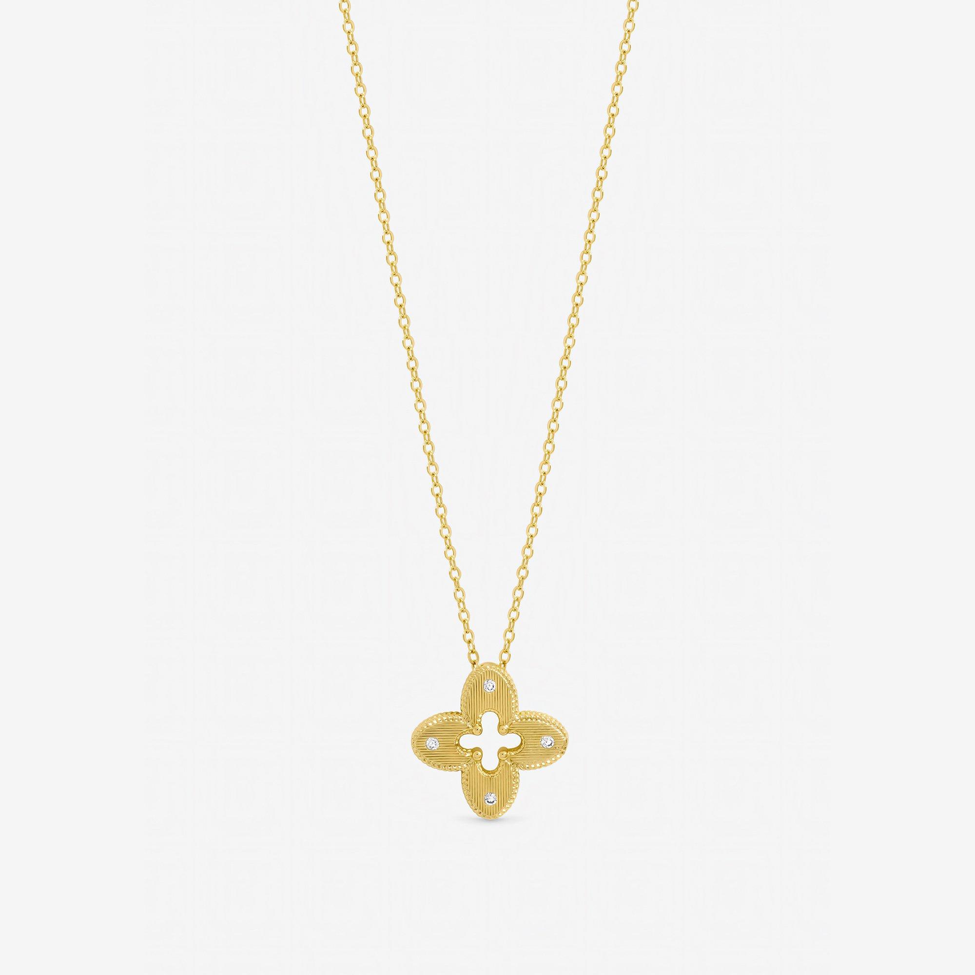 Silver - Jon Richard - Gold Plated Textured Crystal Clover Pendant - 1