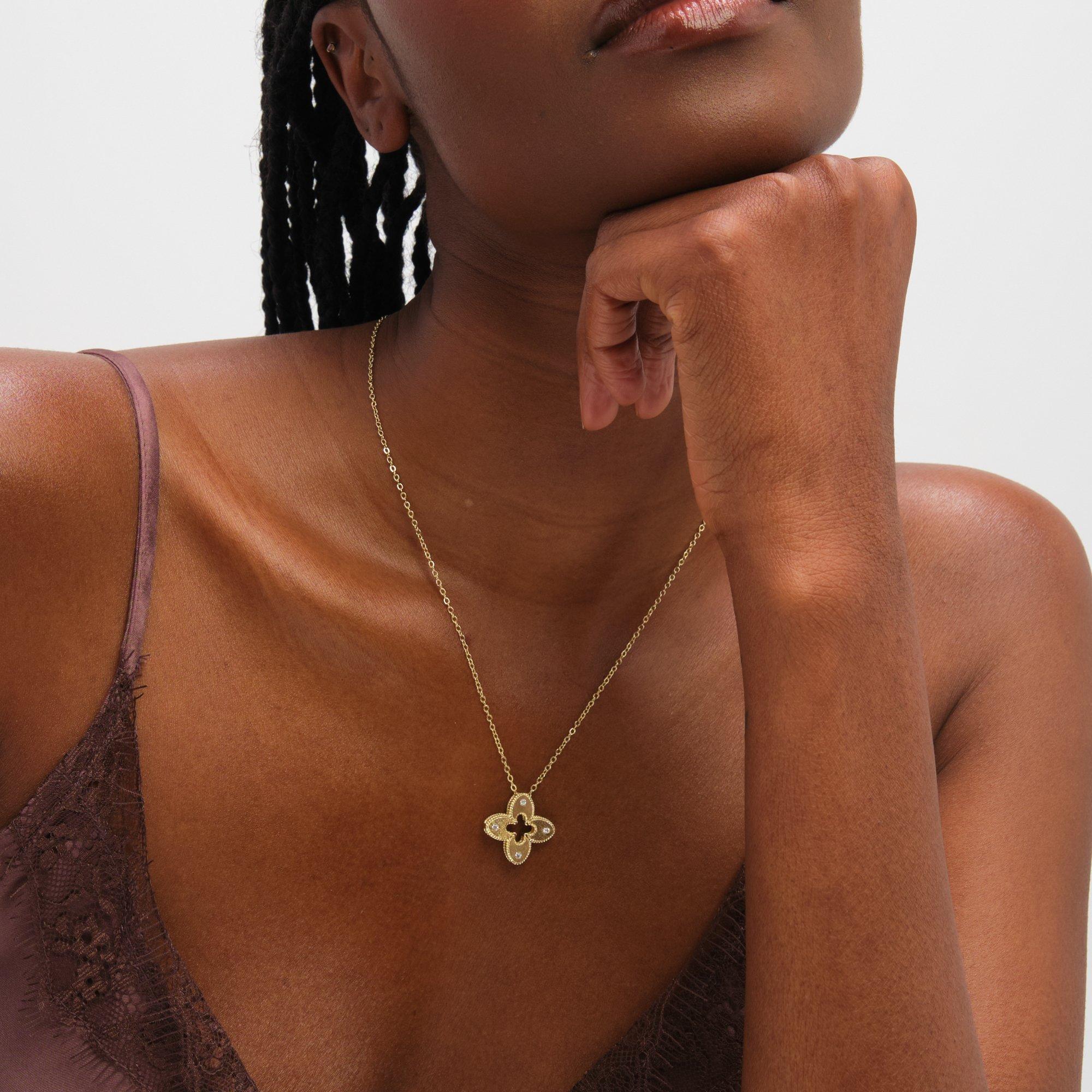 Silver - Jon Richard - Gold Plated Textured Crystal Clover Pendant - 2