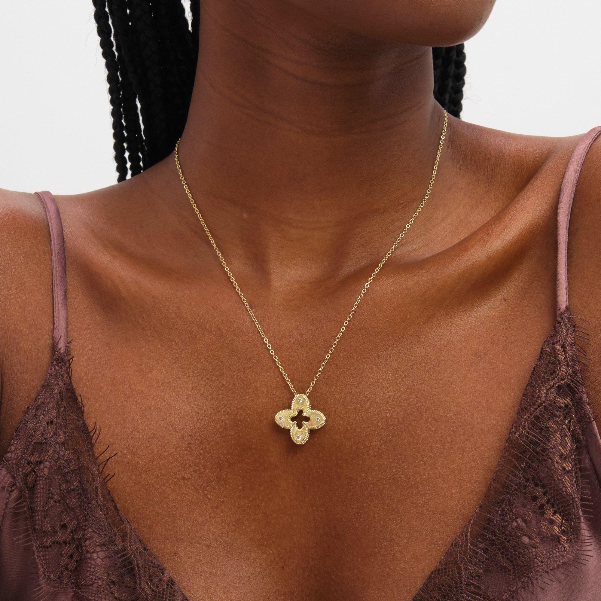 Silver - Jon Richard - Gold Plated Textured Crystal Clover Pendant - 3