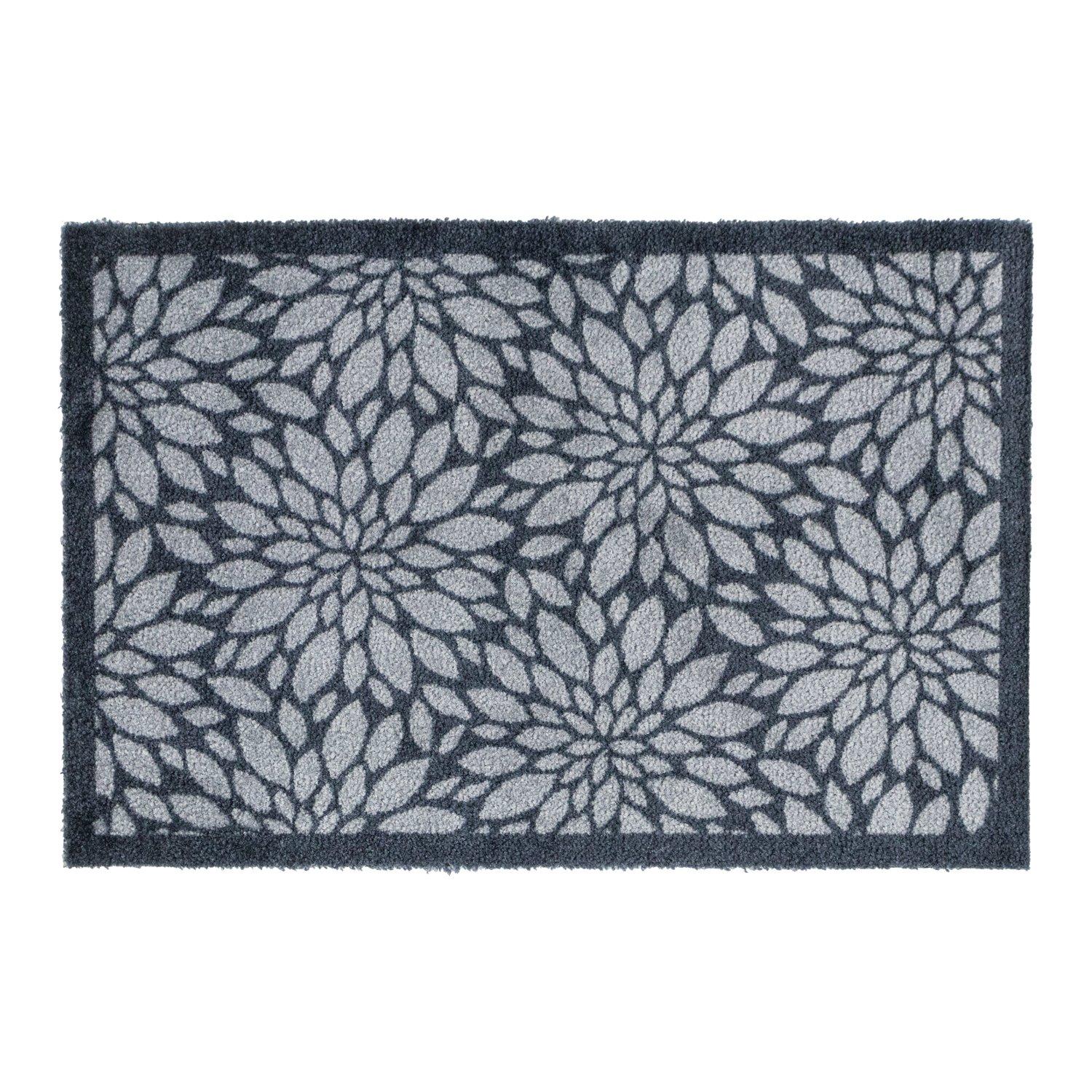 Jvl  Mega Mat Entrance Doormat Flowers 50X75cm - Grey