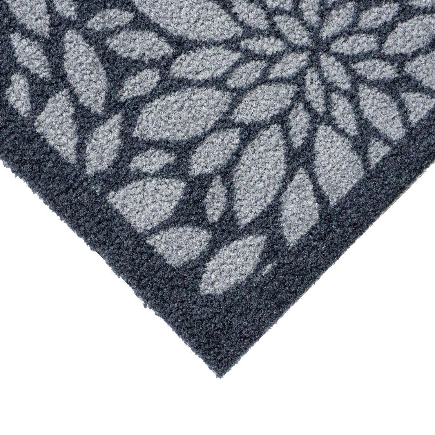 Grey - JVL - Mega Mat Entrance Doormat Flowers 50x75cm - 2