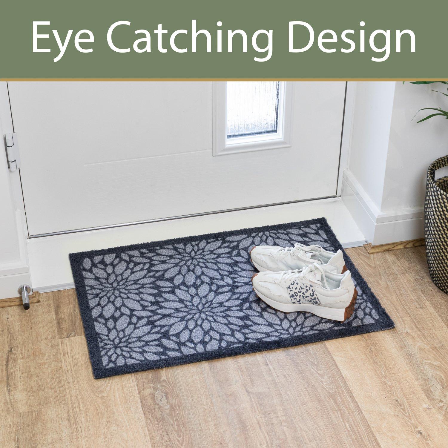 Grey - JVL - Mega Mat Entrance Doormat Flowers 50x75cm - 4