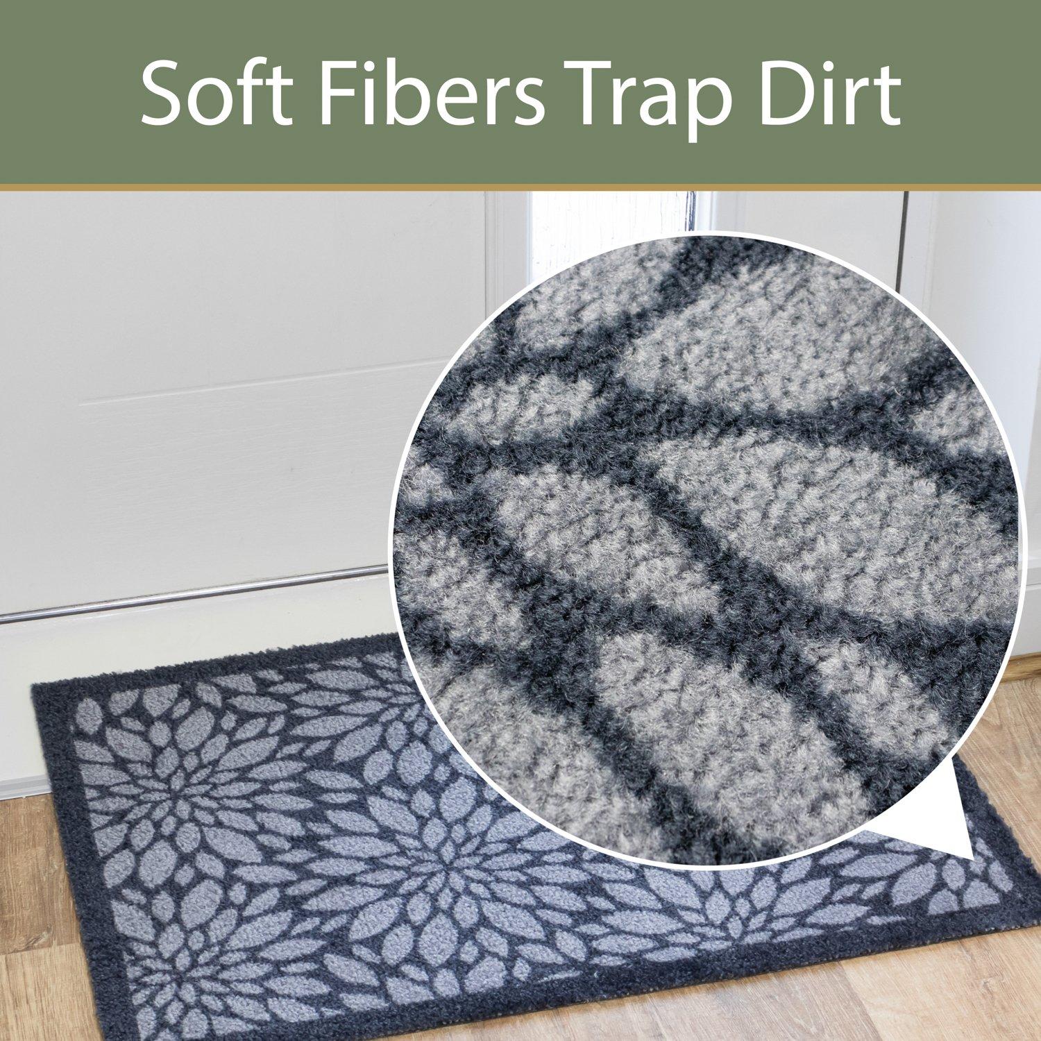 Grey - JVL - Mega Mat Entrance Doormat Flowers 50x75cm - 6