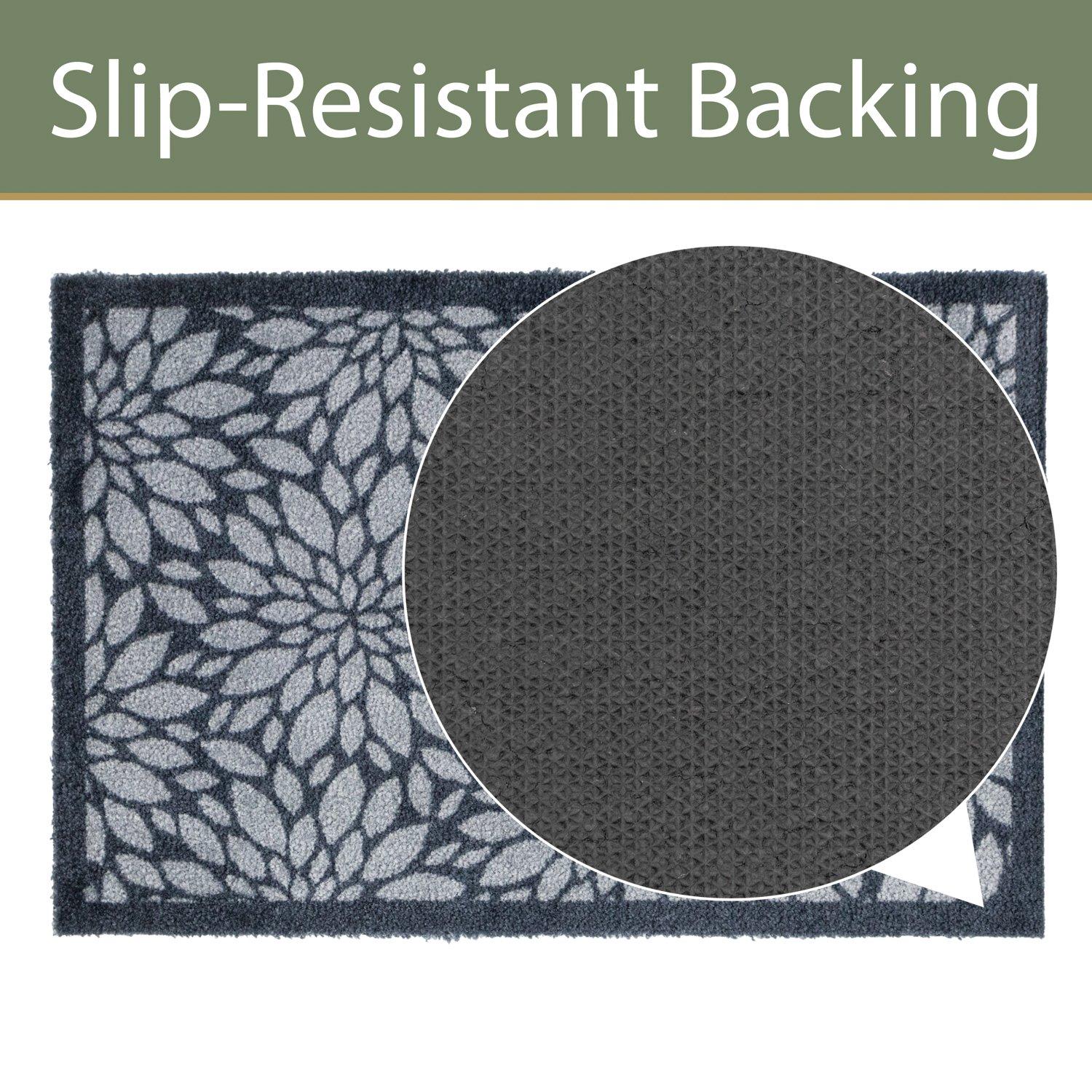 Grey - JVL - Mega Mat Entrance Doormat Flowers 50x75cm - 7