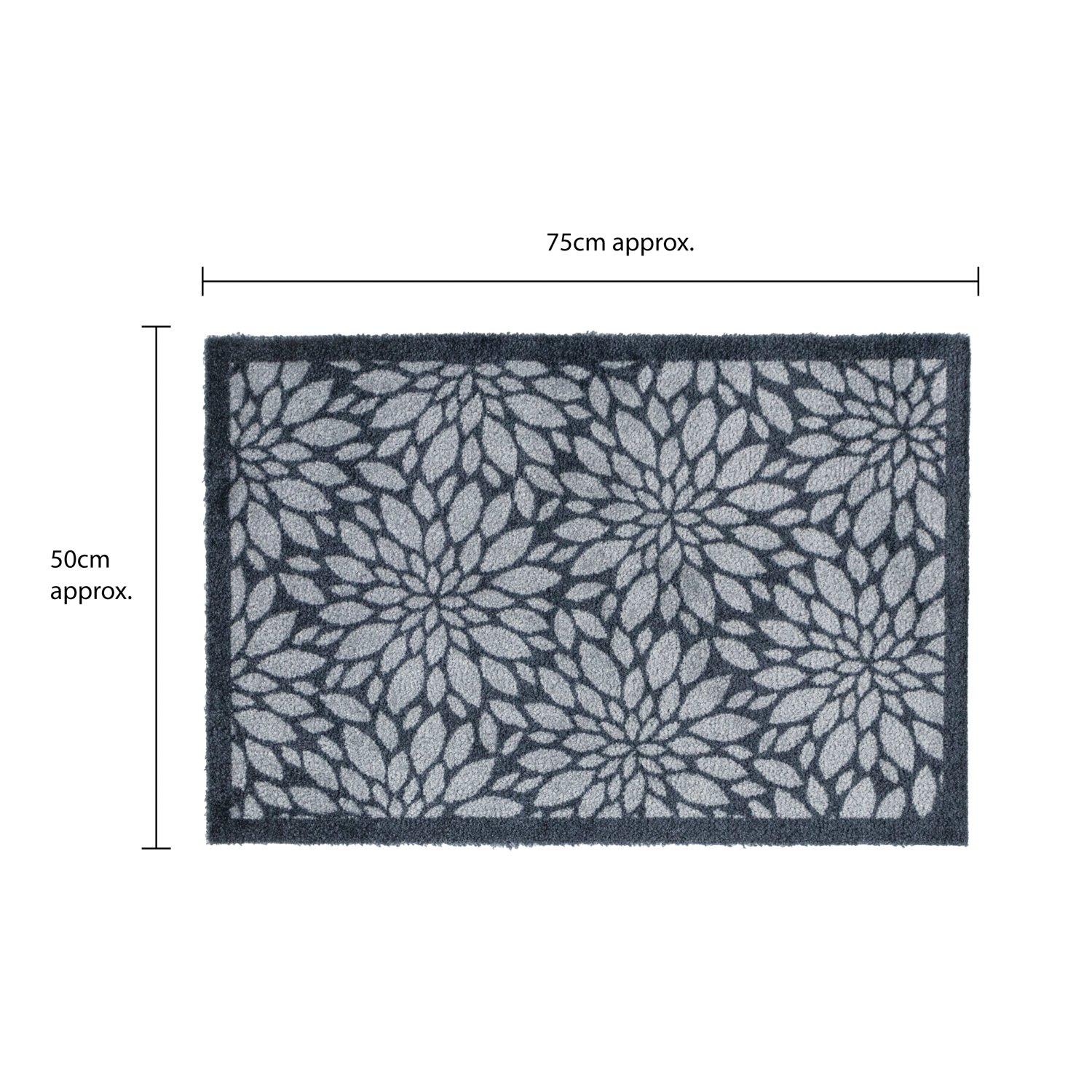Grey - JVL - Mega Mat Entrance Doormat Flowers 50x75cm - 10