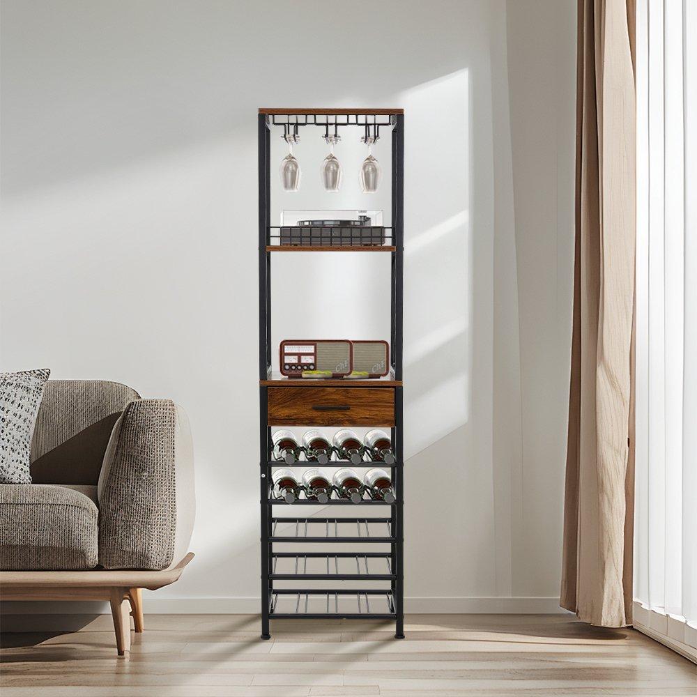 Brown - Kabinet UK - Wine Cabinet with Glass Holder & Drawer - 1