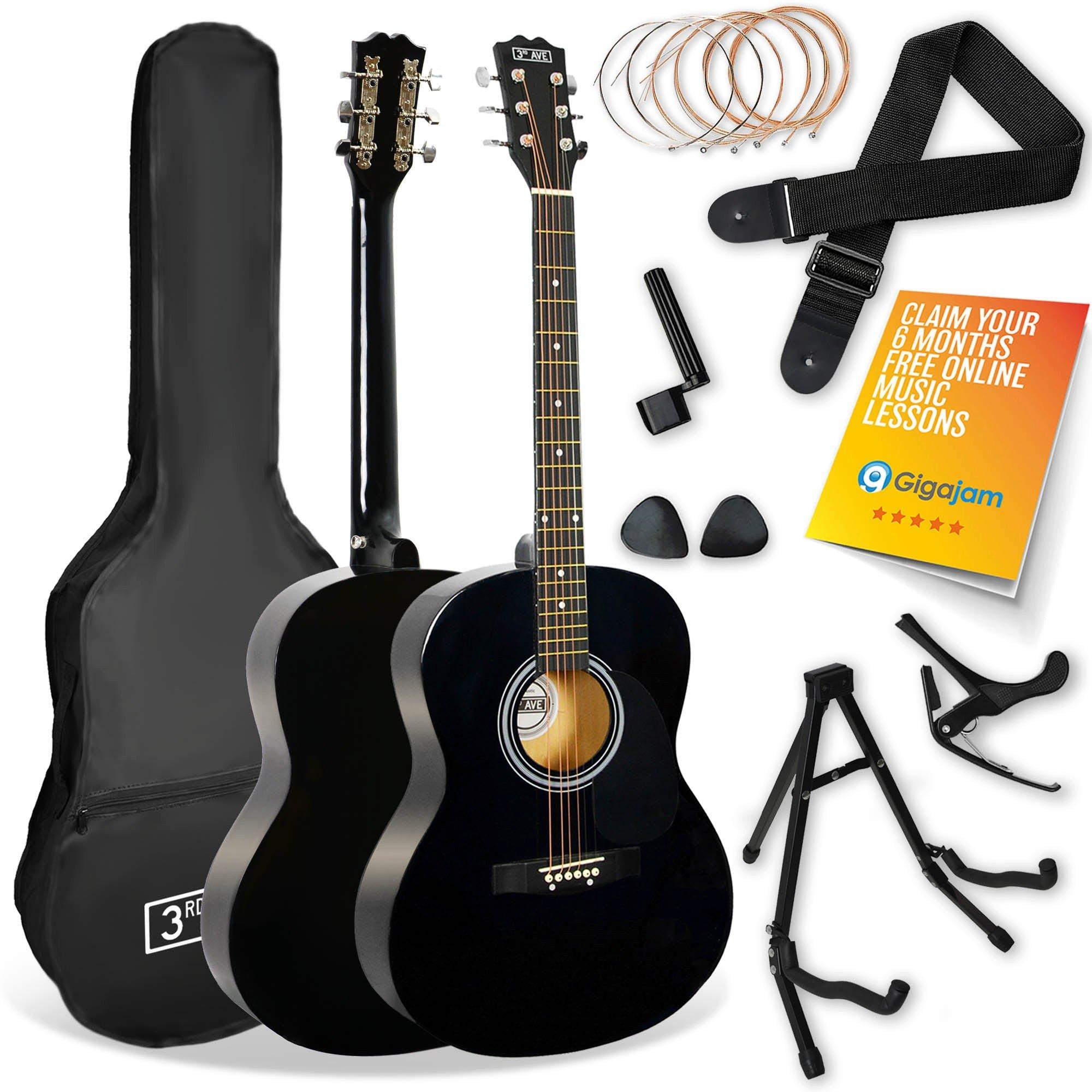 3Rd Avenue  Full Size Acoustic Guitar Premium Pack - Black - Full Size