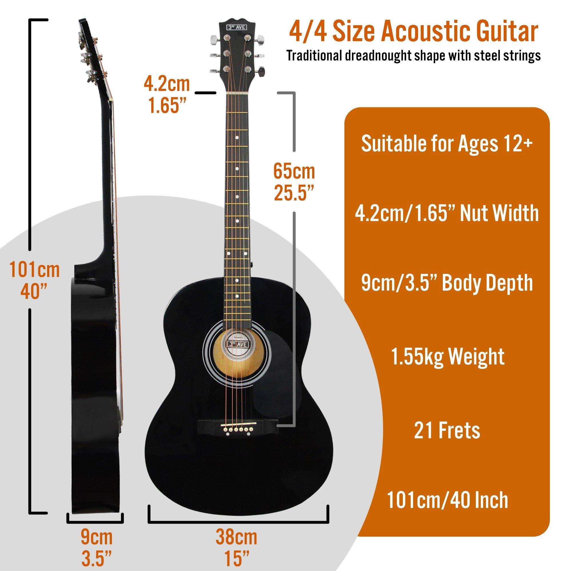 Black - 3rd Avenue - Full Size Acoustic Guitar Premium Pack - 2