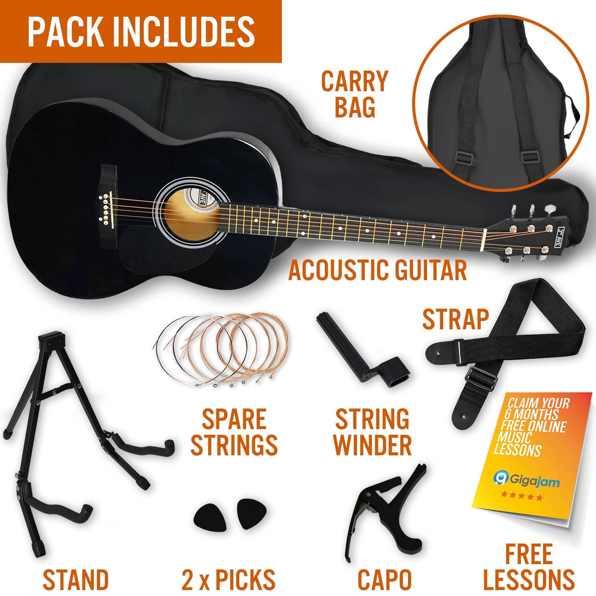 Black - 3rd Avenue - Full Size Acoustic Guitar Premium Pack - 3