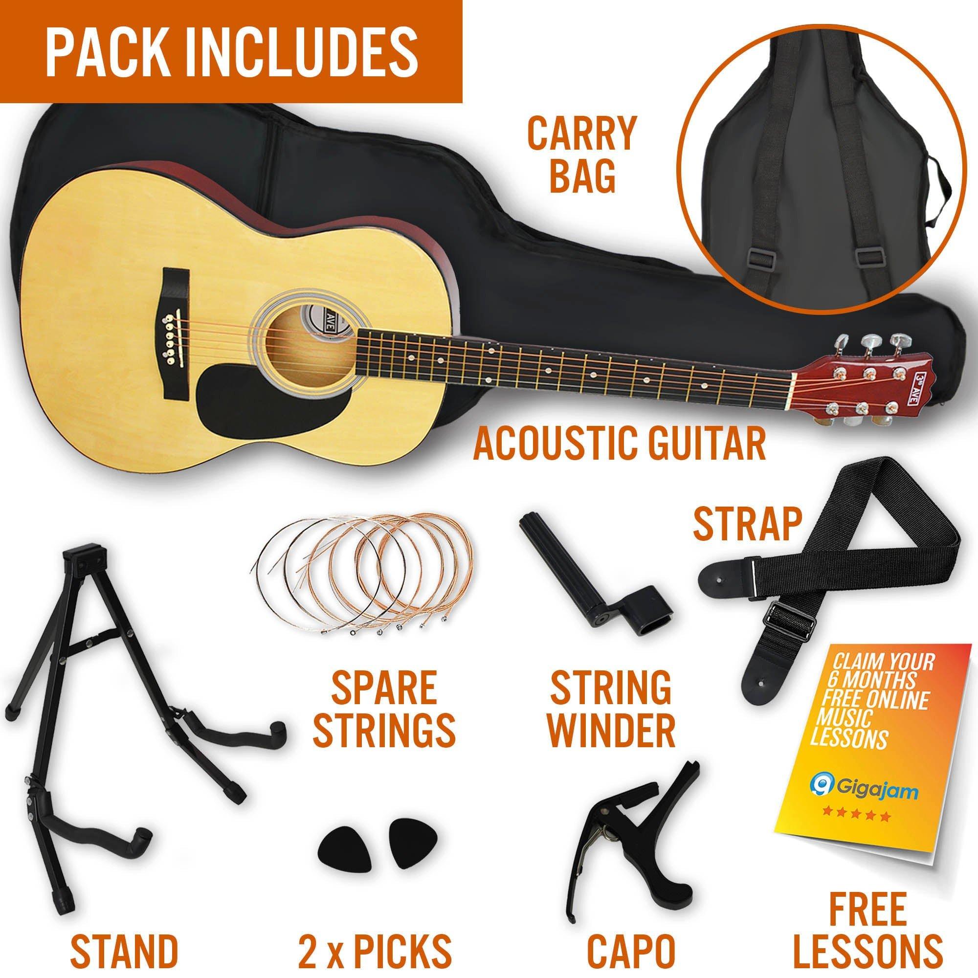 Natural - 3rd Avenue - 3rd Avenue Full Size Acoustic Guitar Premium Pack - 3