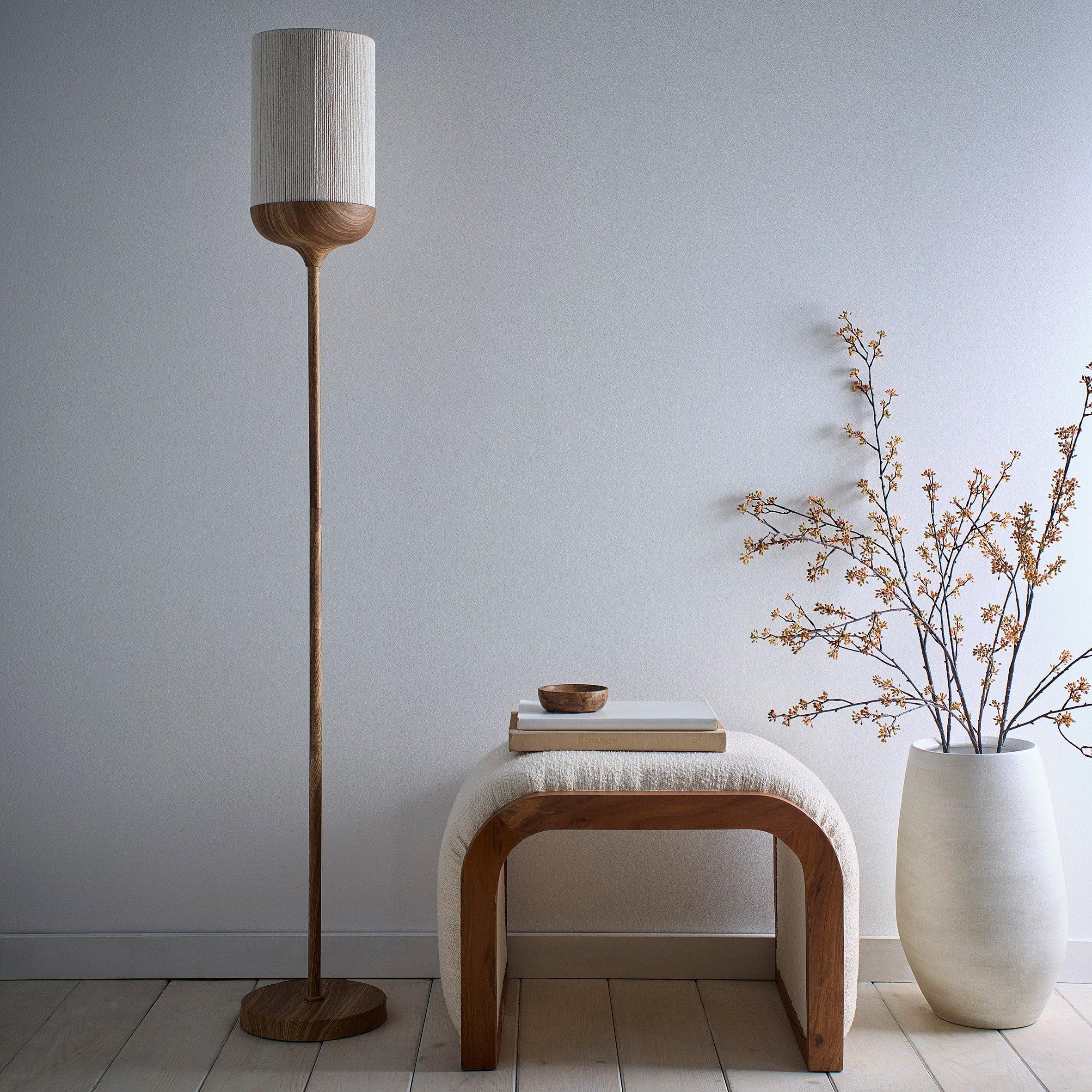 Natural - K Living - Carrick Wood Printed Metal Floor Lamp - 1
