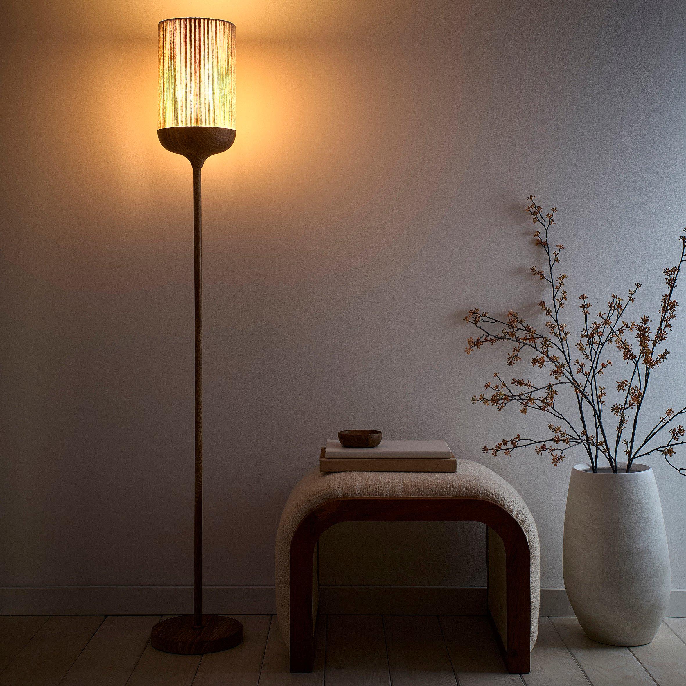 Natural - K Living - Carrick Wood Printed Metal Floor Lamp - 2