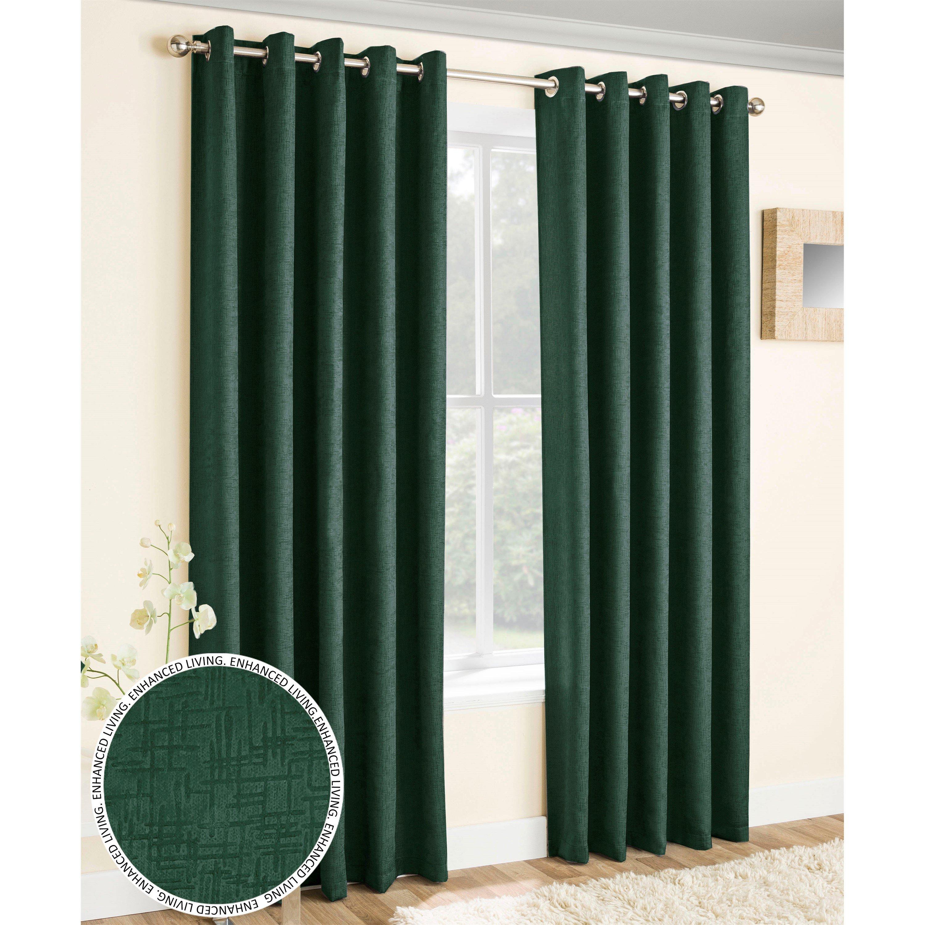 Dark Green - Enhanced Living - Textured Thermal Room Darkening Curtains Eyelet - 1