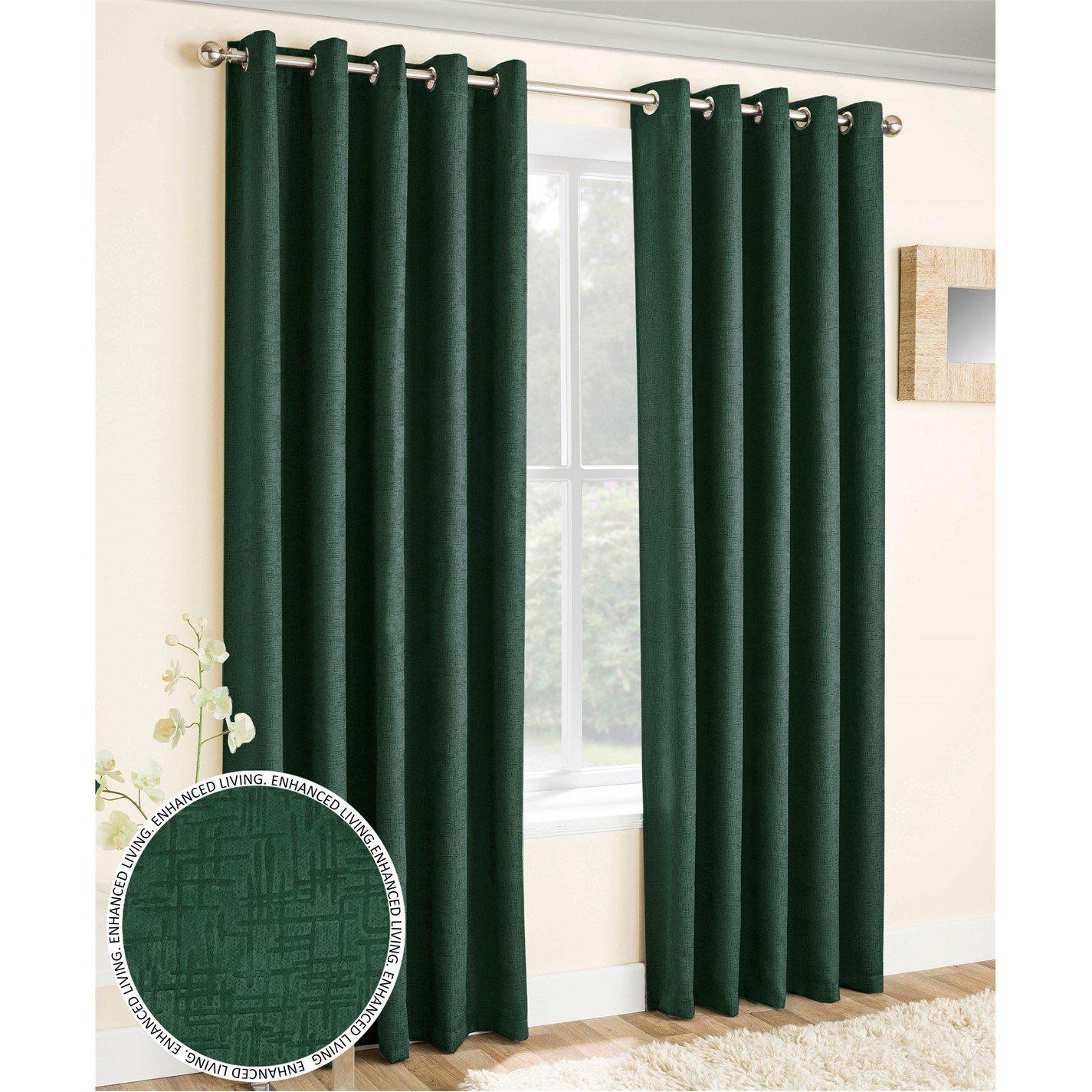 Enhanced Living  Textured Thermal Room Darkening Curtains Eyelet - Dark Green - 168x229cm
