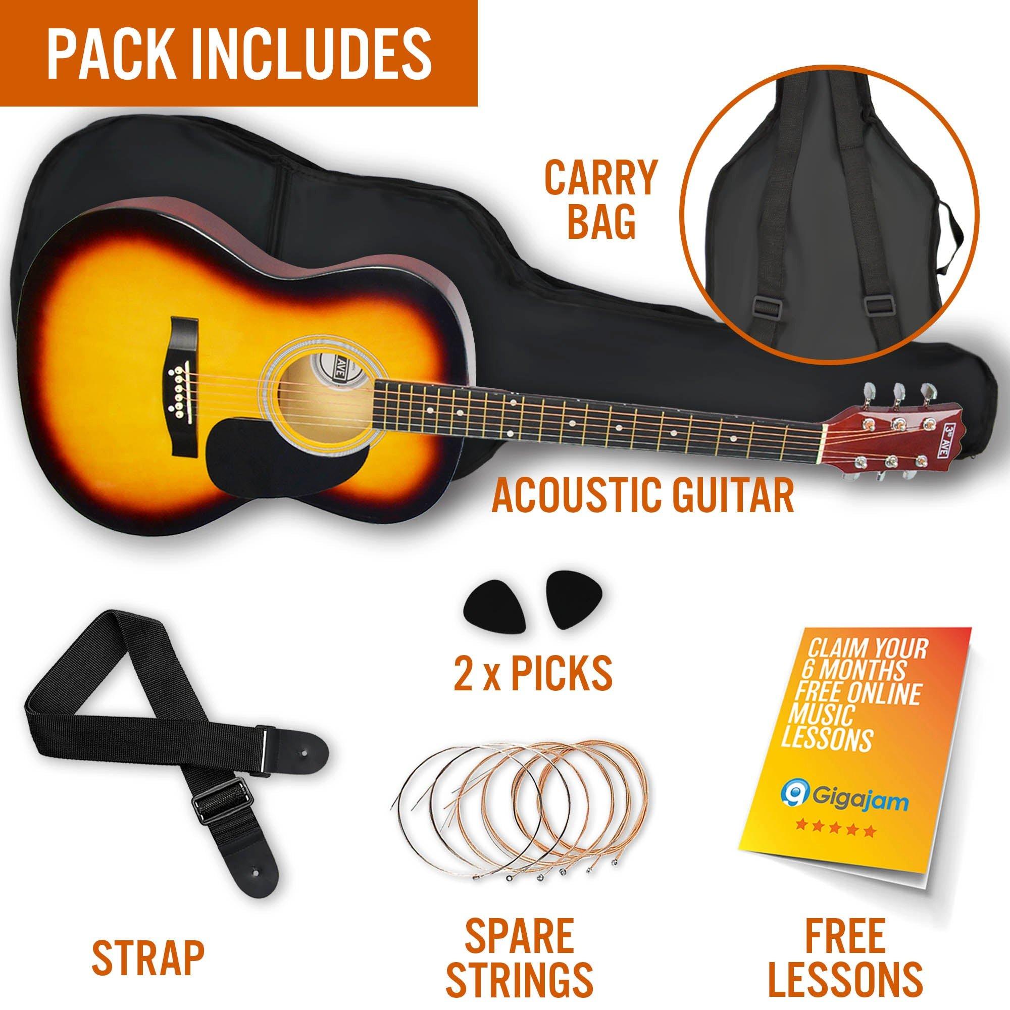Sunburst - 3rd Avenue - Full Size Acoustic Guitar Pack - 3