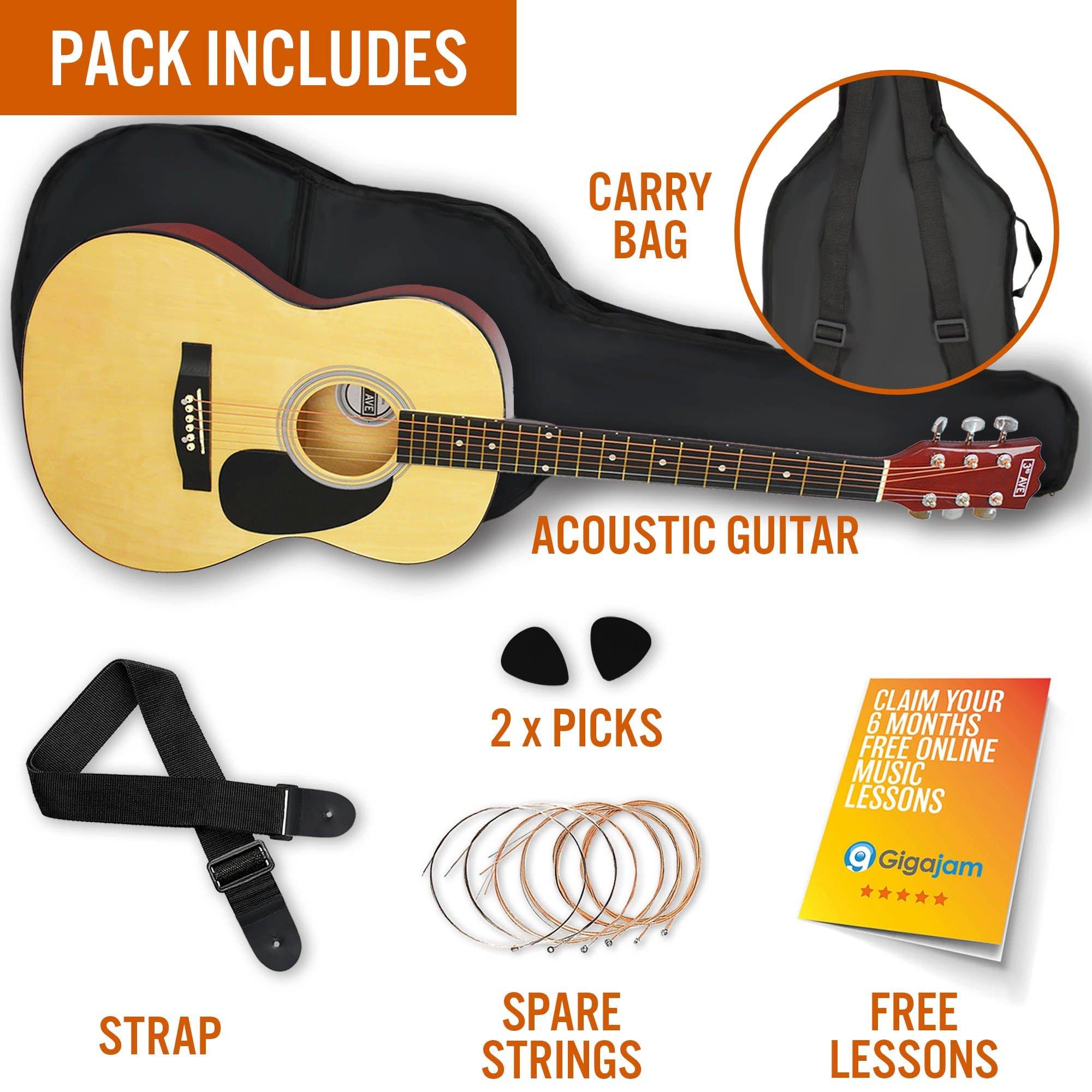 Natural - 3rd Avenue - 3rd Avenue Full Size Acoustic Guitar Pack - 3
