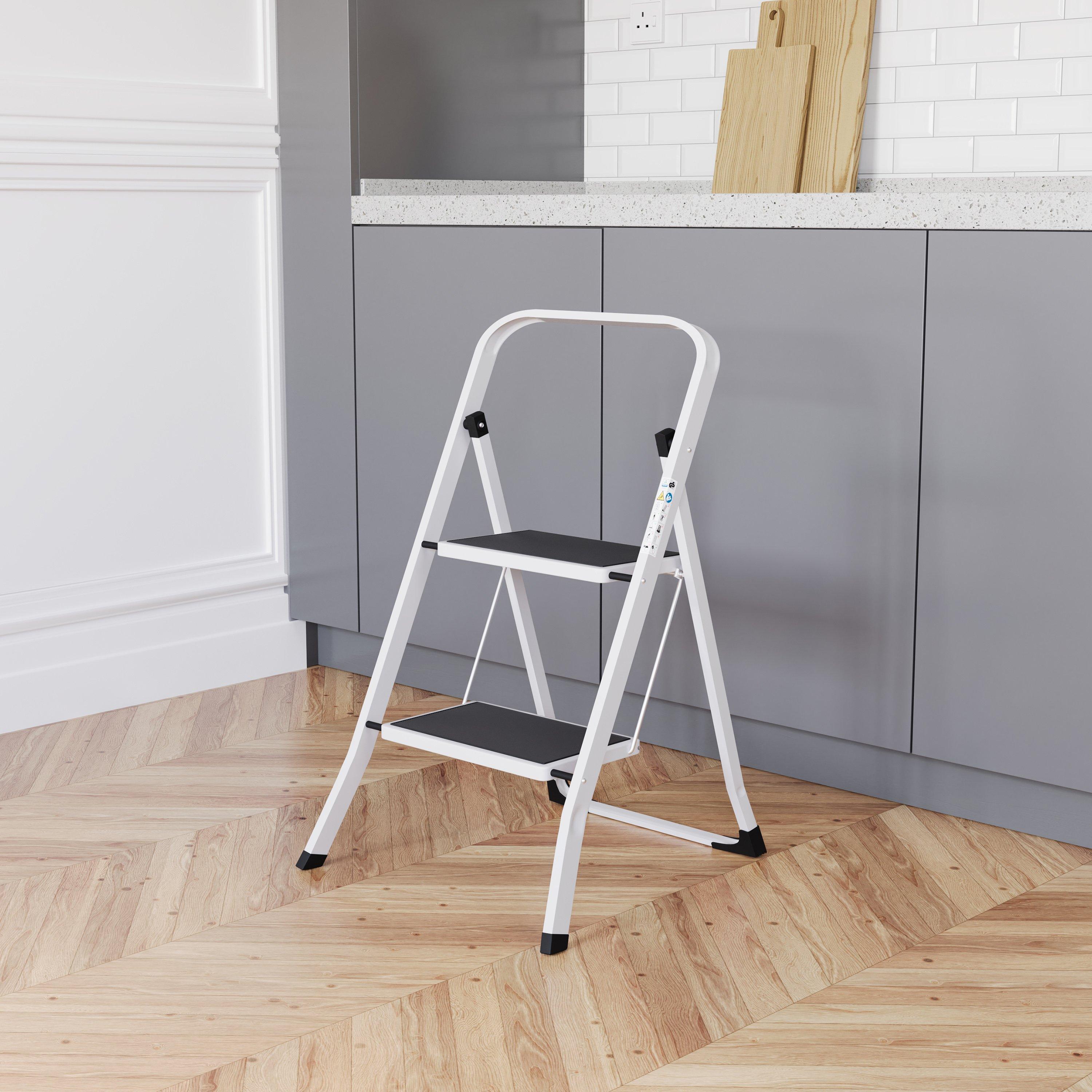 Lassic  Home Vida 2 Step Ladder With Anti-Slip Mat - White - 2 Step