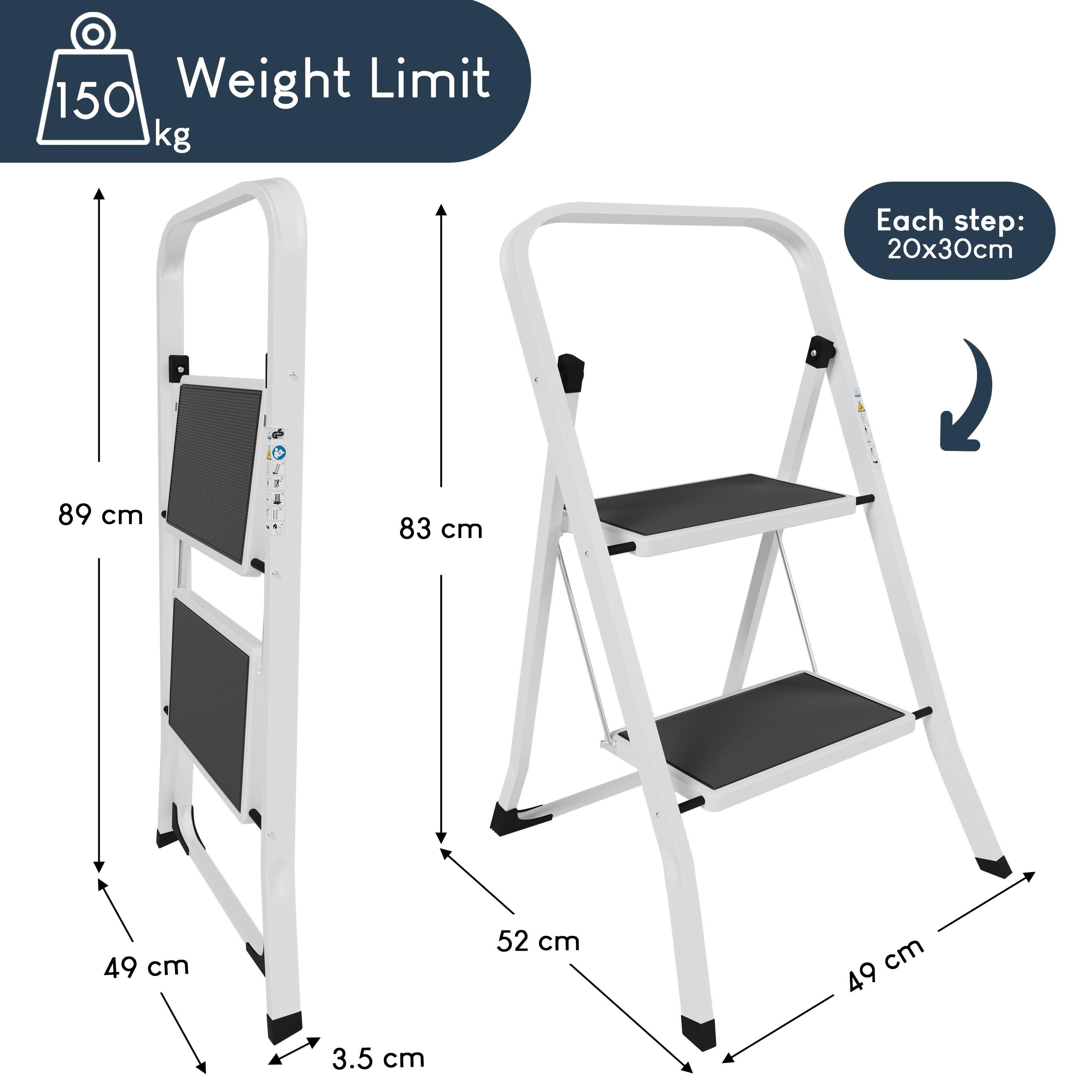 White - Lassic - Home Vida 2 Step Ladder With Anti-Slip Mat - 2