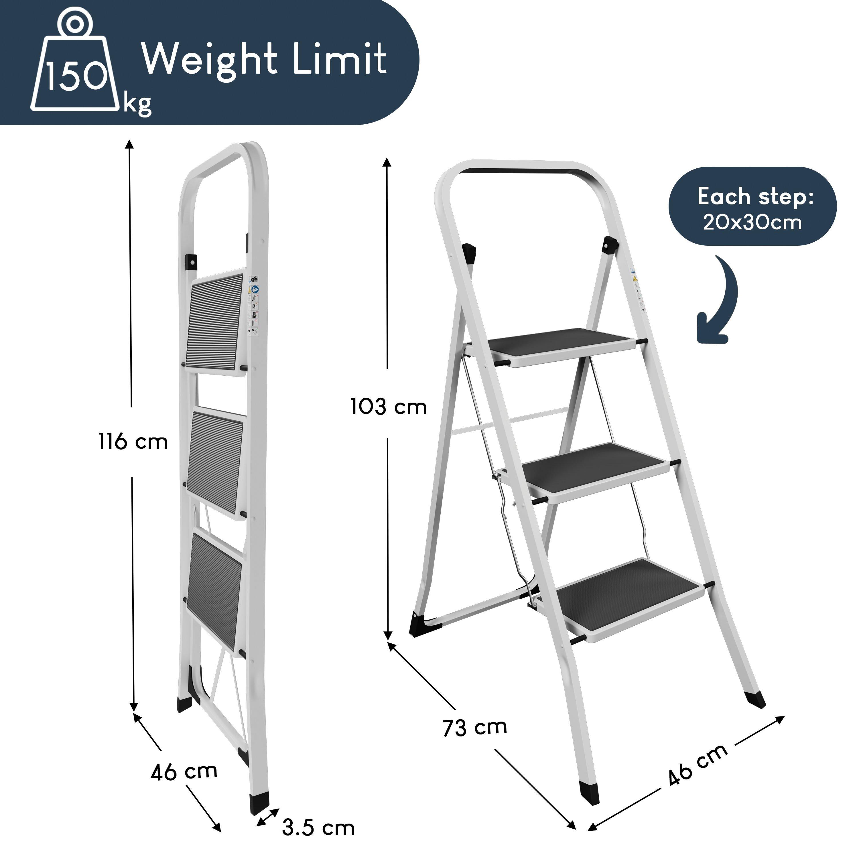 White - Lassic - Home Vida 3 Step Ladder With Anti-Slip Mat - 2