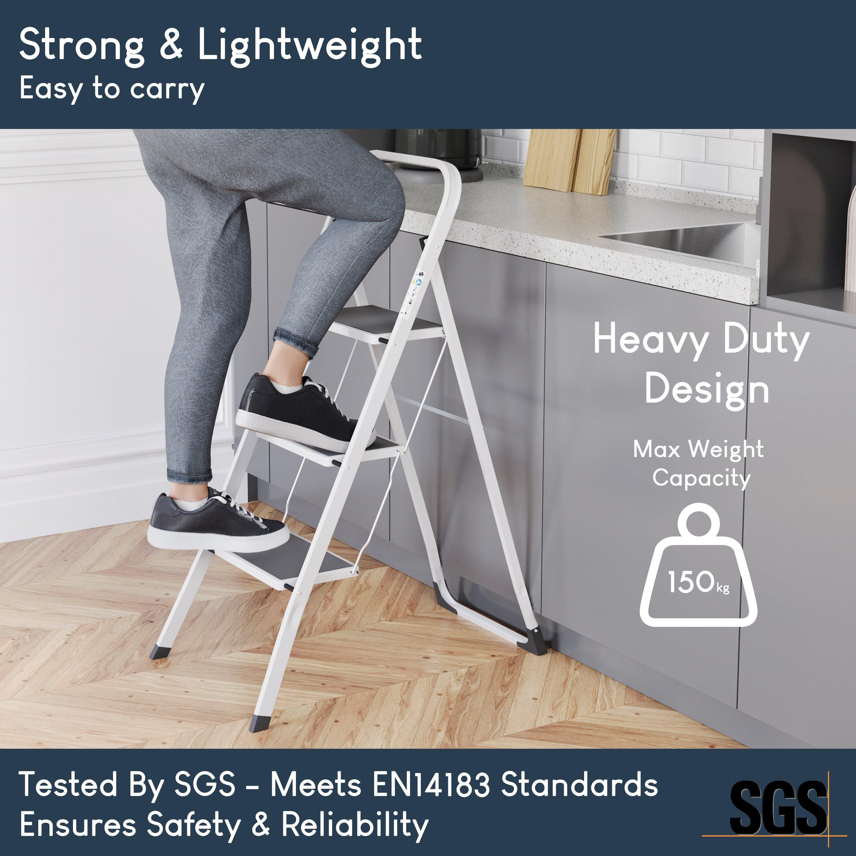 White - Lassic - Home Vida 3 Step Ladder With Anti-Slip Mat - 5