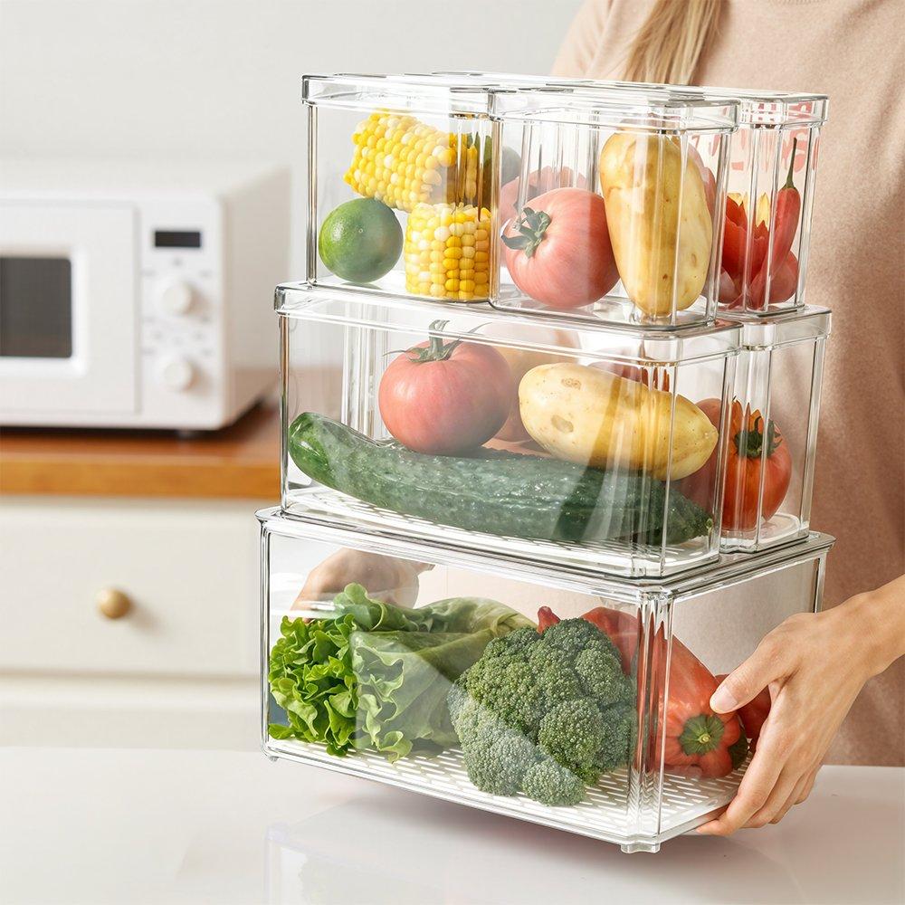 Clear - LIFE IDEAS - Set of 7 Stackable Clear Fridge Organisers - 3
