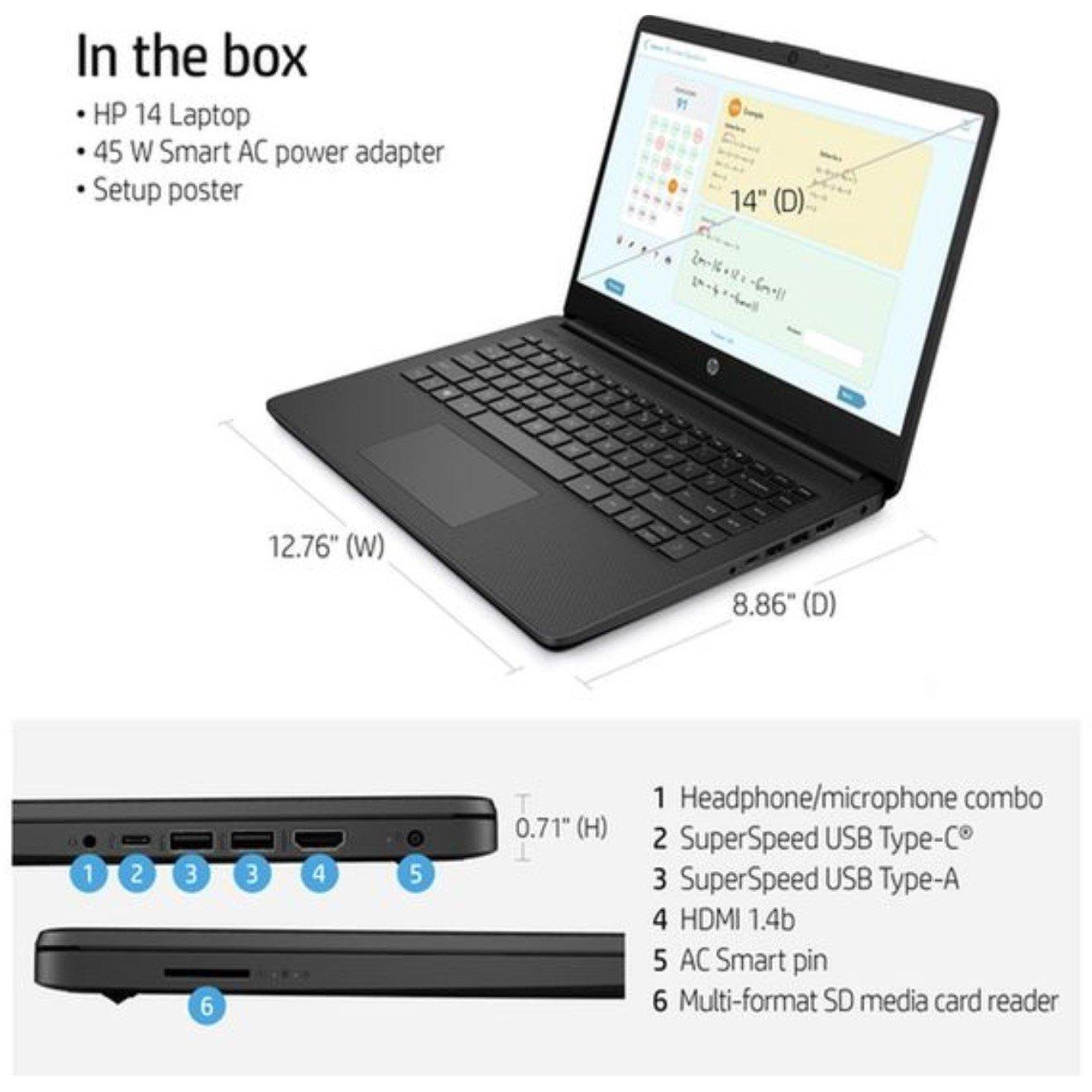 Black - HP - 14 Laptop Intel, 4GB, 128GB, Win 11s - Office 365 - 5