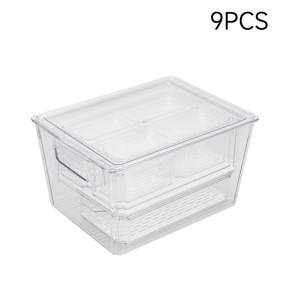 Life Ideas  Set Of 9 Stackable Fridge Organisers Clear
